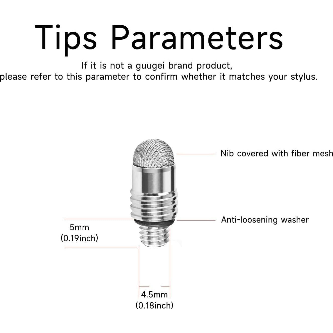 Puntas de fibra de malla GUUGEI para bolígrafo stylus - Paquete de 10