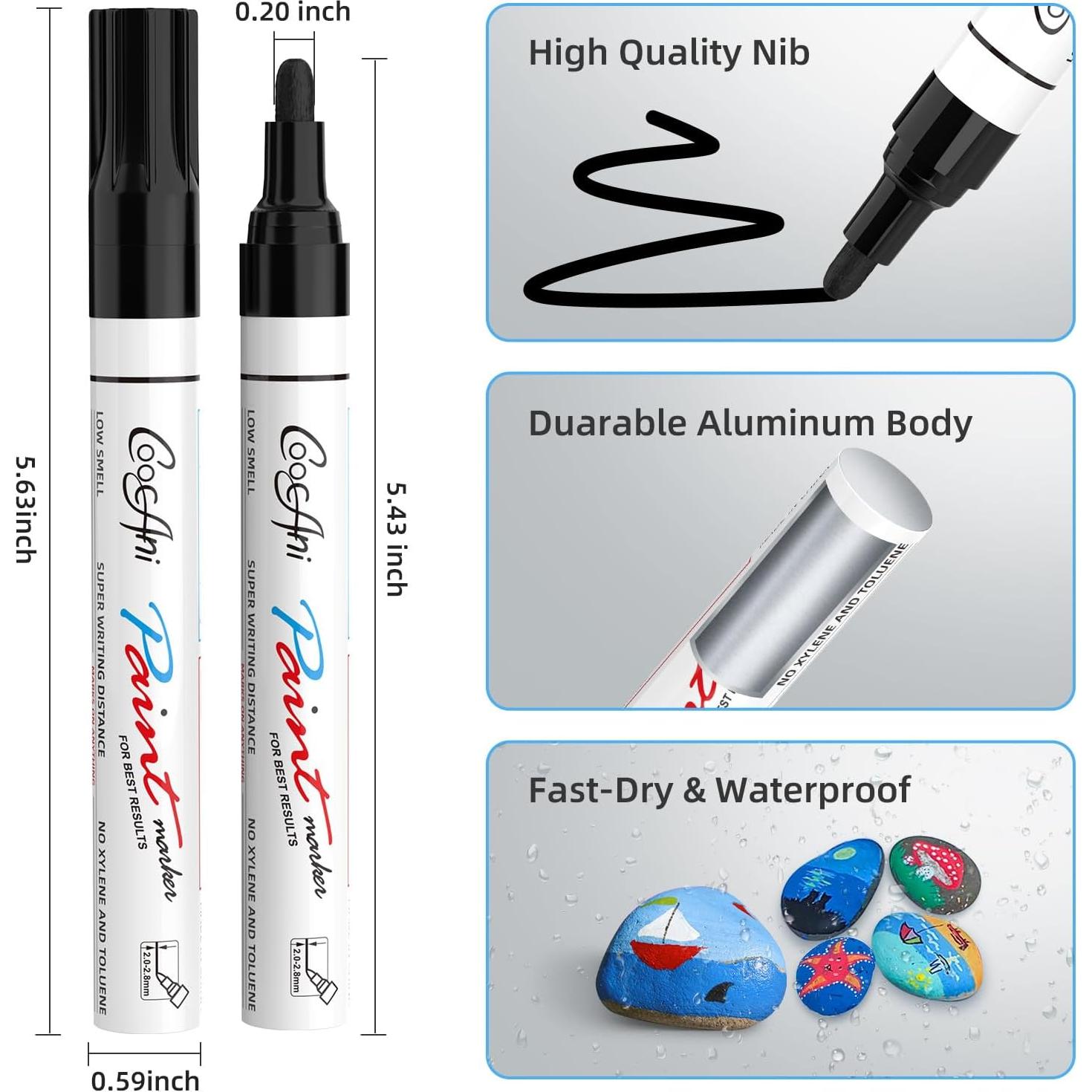 Marcadores de Pintura CoocAni Negro - Paquete de 2, Punta Media