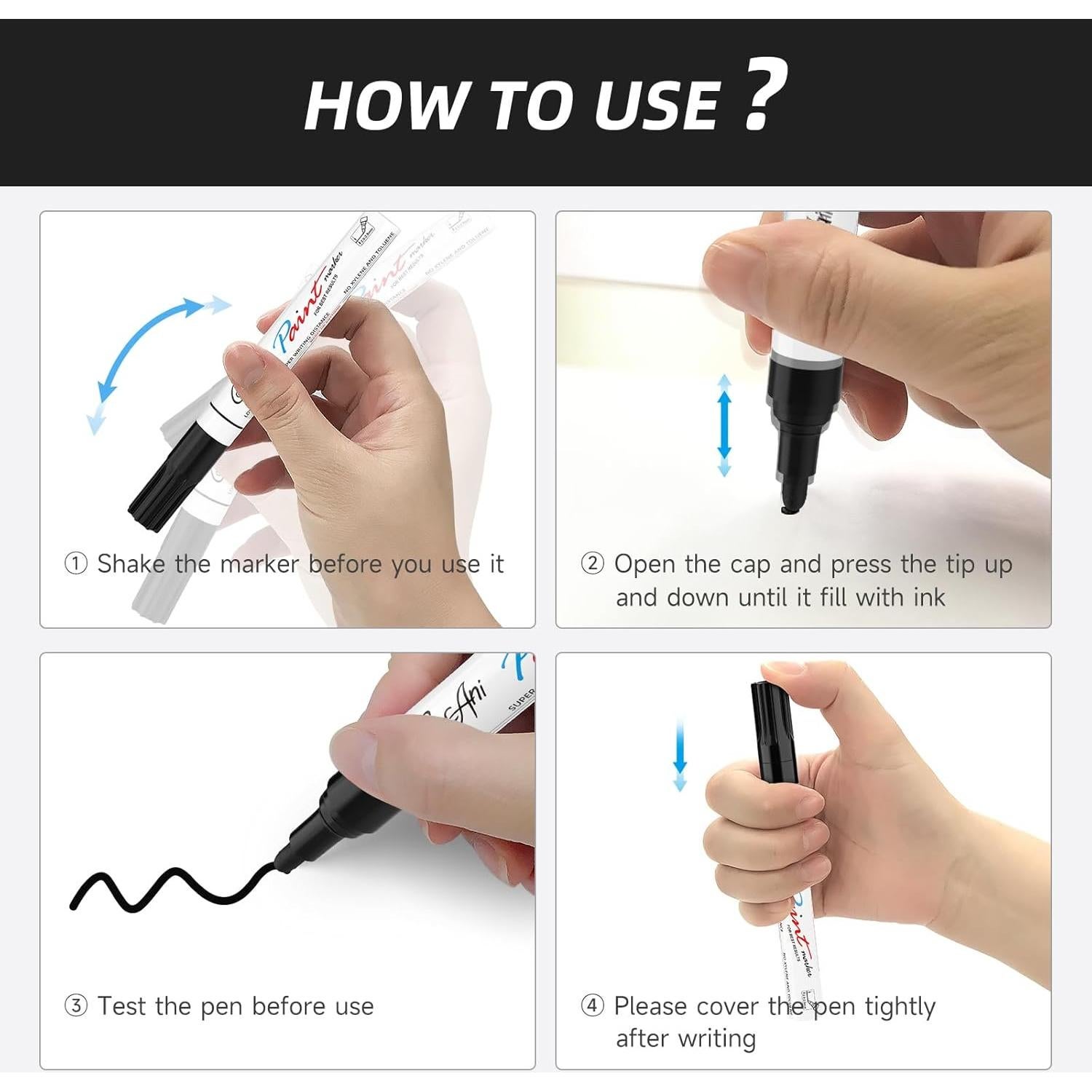 Marcadores de Pintura CoocAni Negro - Paquete de 2, Punta Media