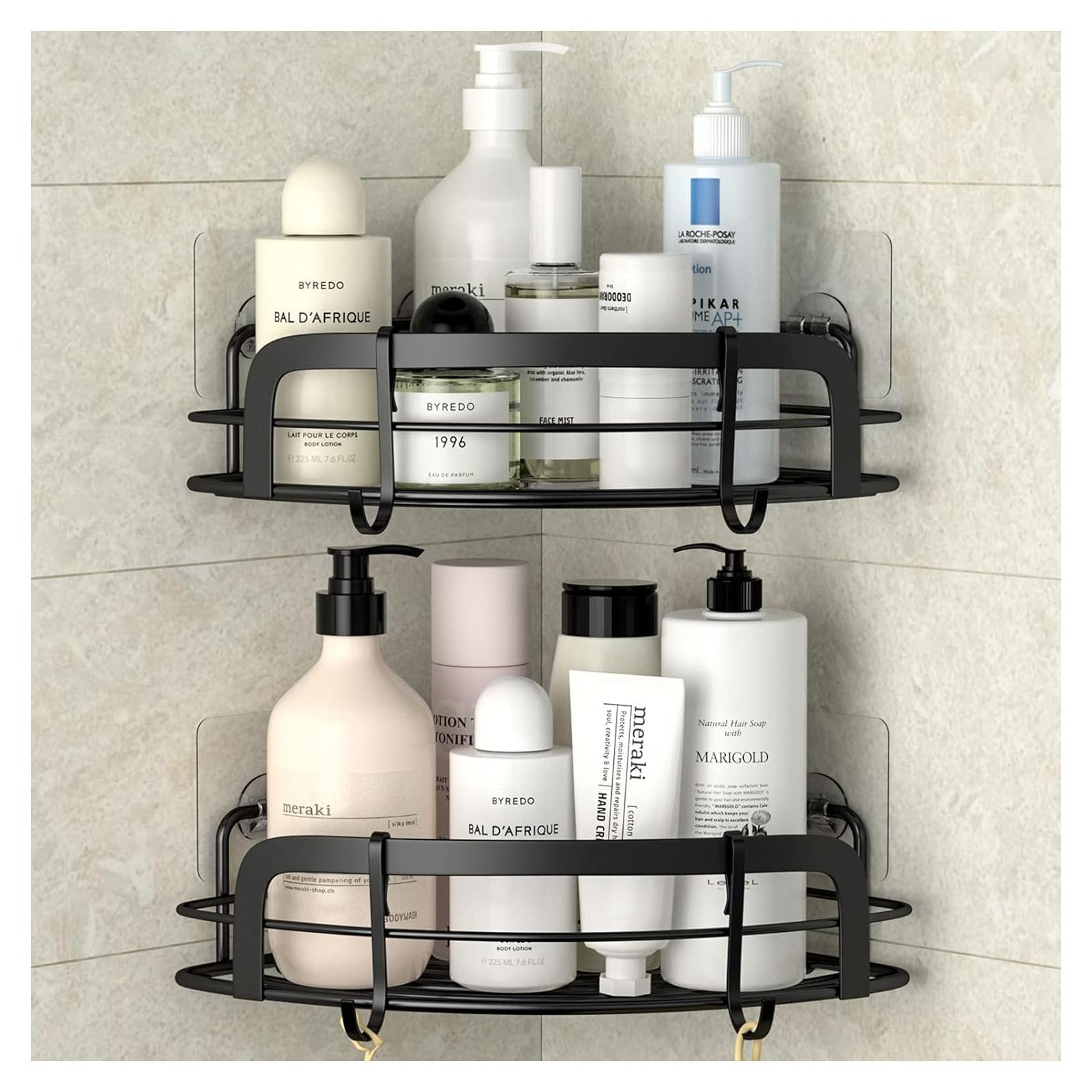 Estantes de Ducha de Esquina STEUGO Negros 2-Pack Acero Inoxidable