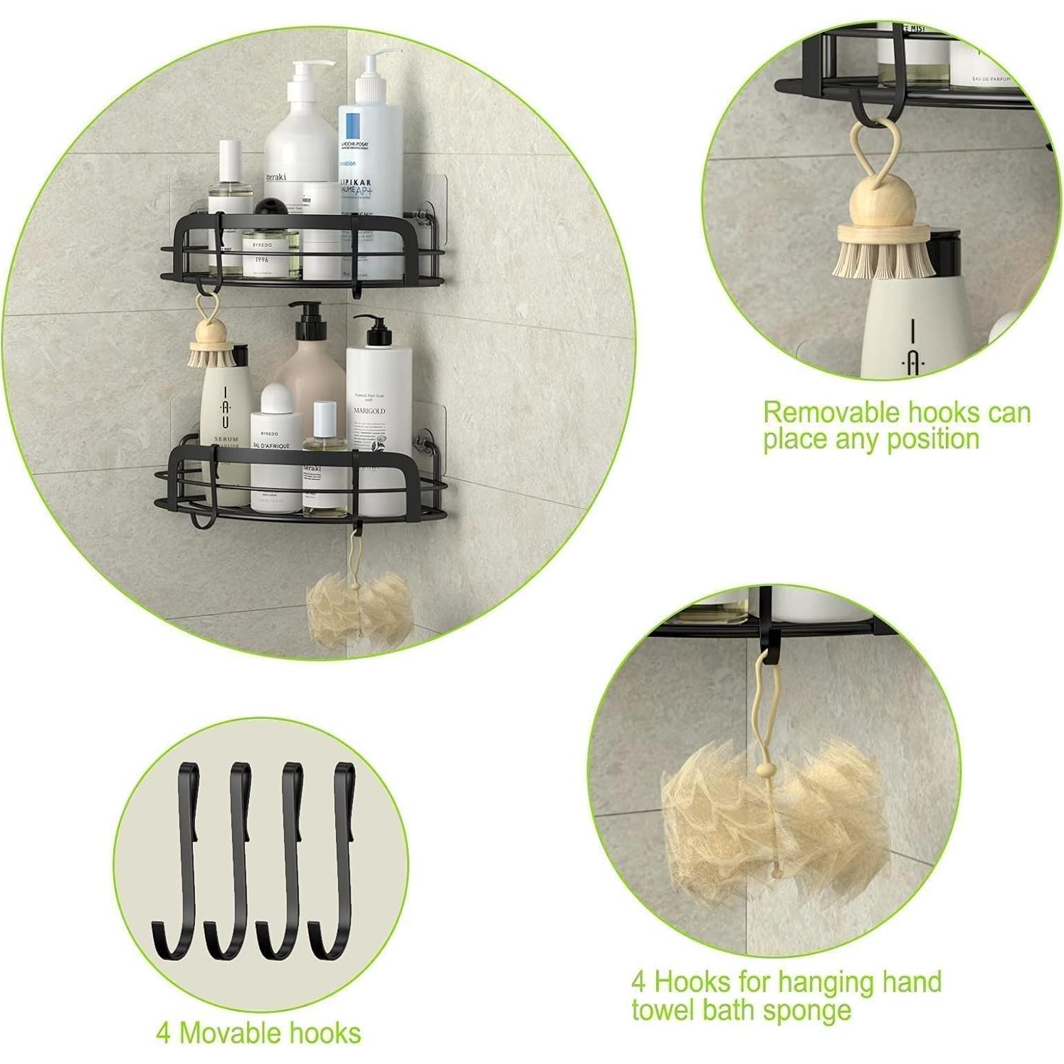 Estantes de Ducha de Esquina STEUGO Negros 2-Pack Acero Inoxidable