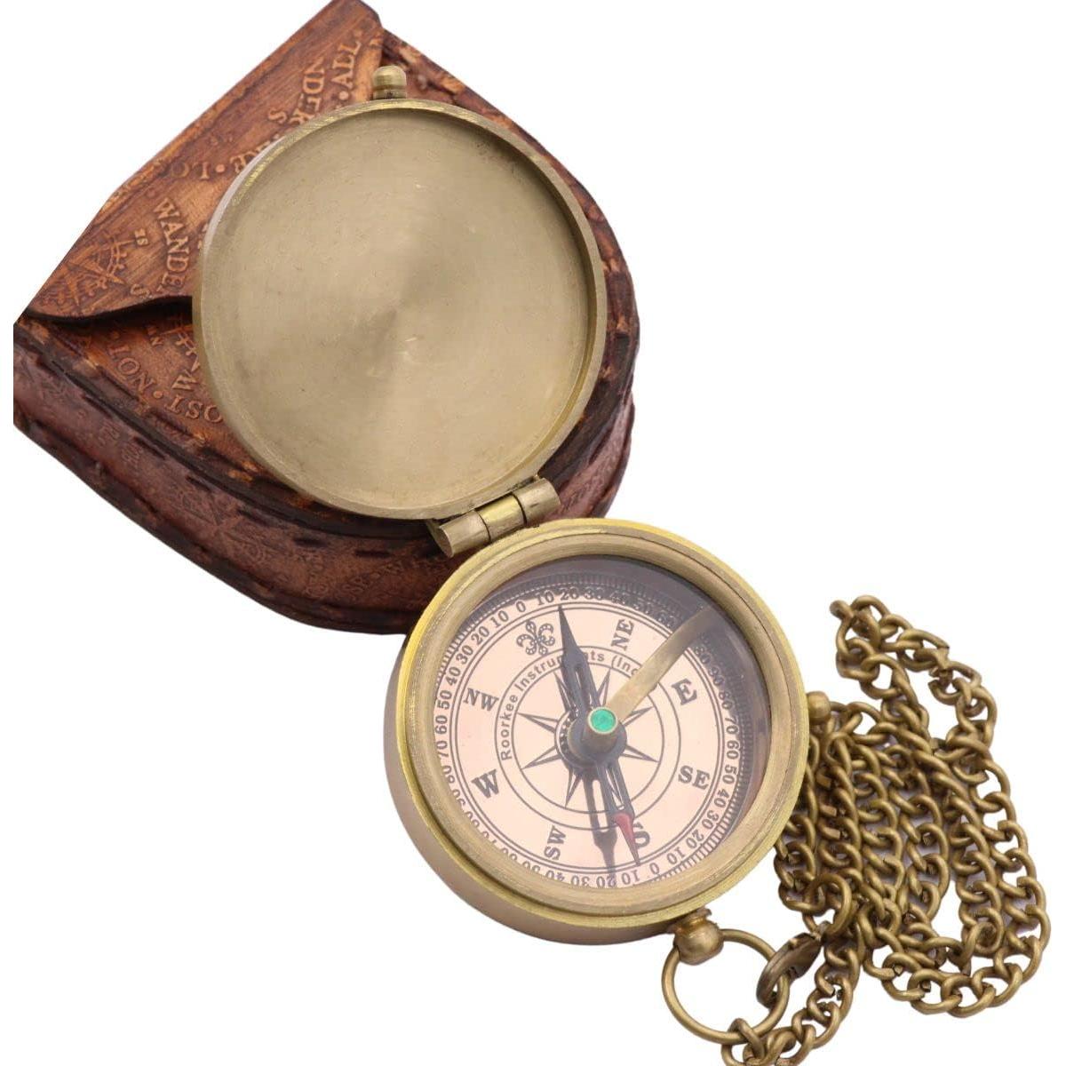 Brújula de Latón Sólido con Funda de Cuero - ROORKEE