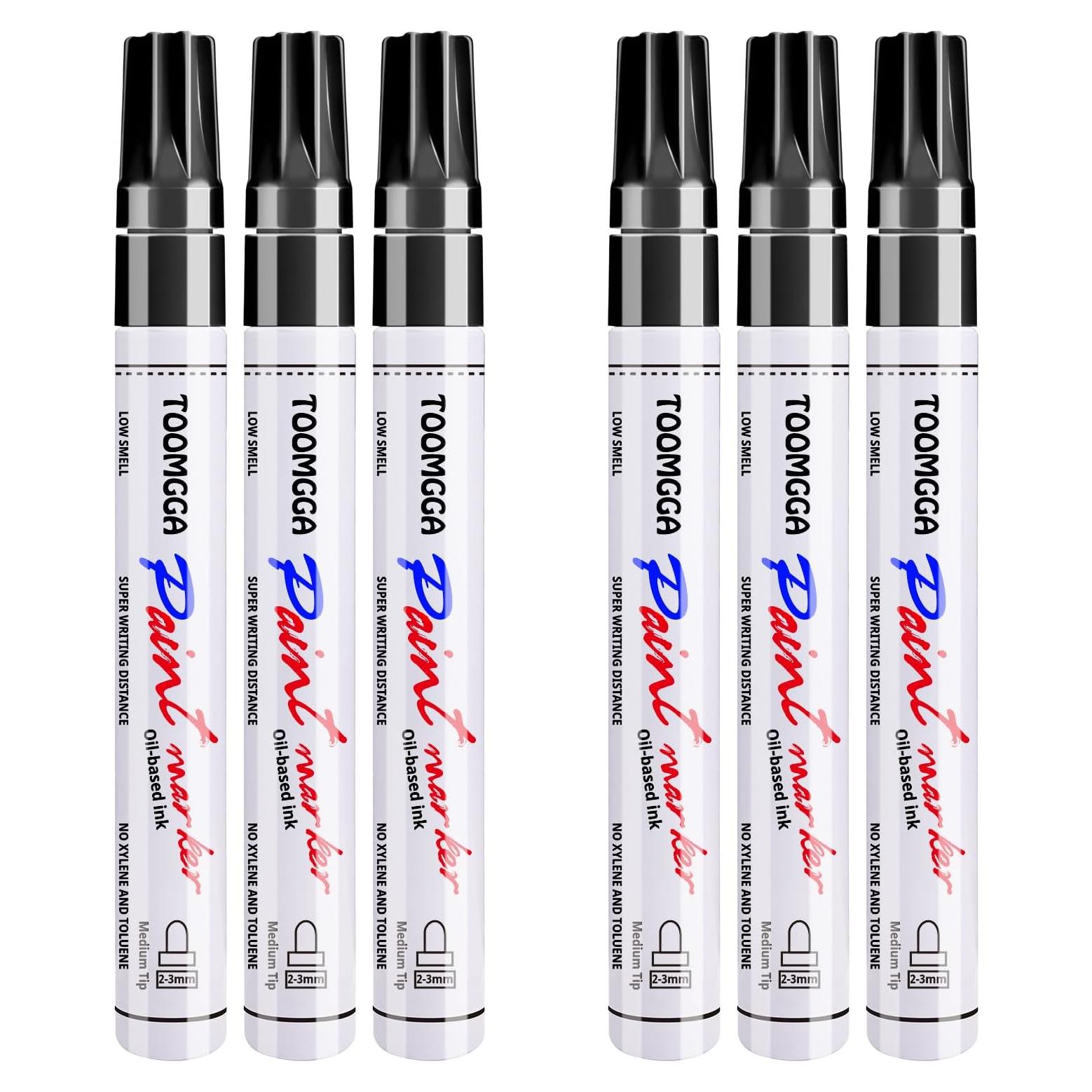 Marcadores de Pintura Negra TOOMGGA - Paquete de 6 Unidades, Secado Rápido, Punta Media