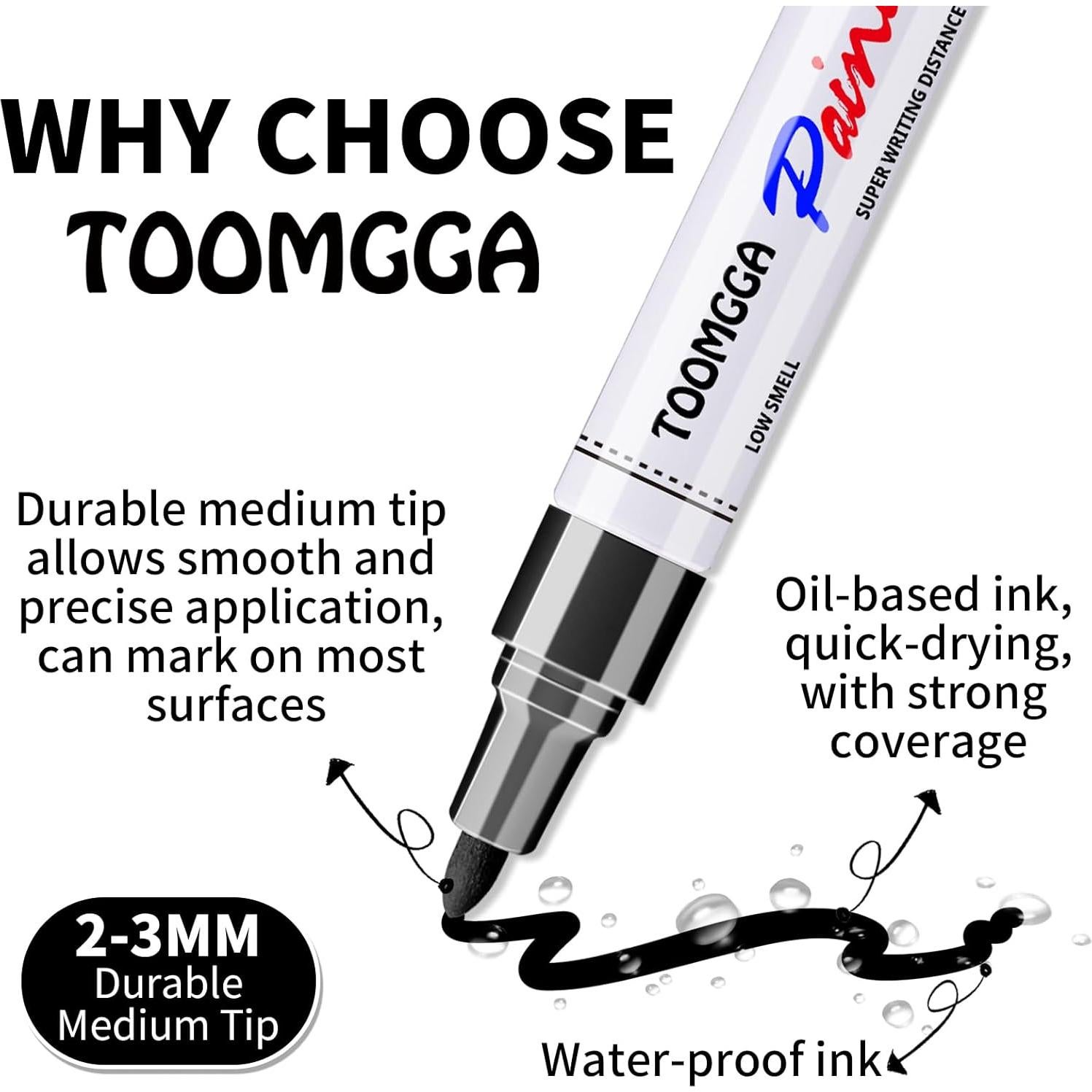 Marcadores de Pintura Negra TOOMGGA - Paquete de 6 Unidades, Secado Rápido, Punta Media