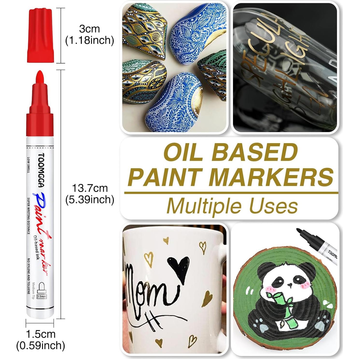 Marcadores de Pintura Negra TOOMGGA - Paquete de 6 Unidades, Secado Rápido, Punta Media