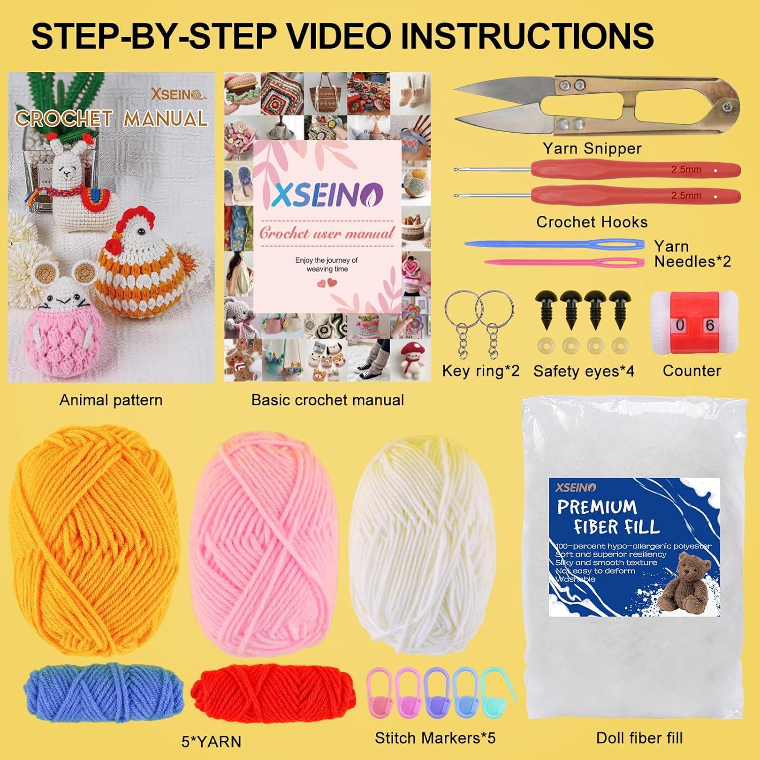 Kit de Crochet para Principiantes XSEINO - 3 Animales con Tutoriales