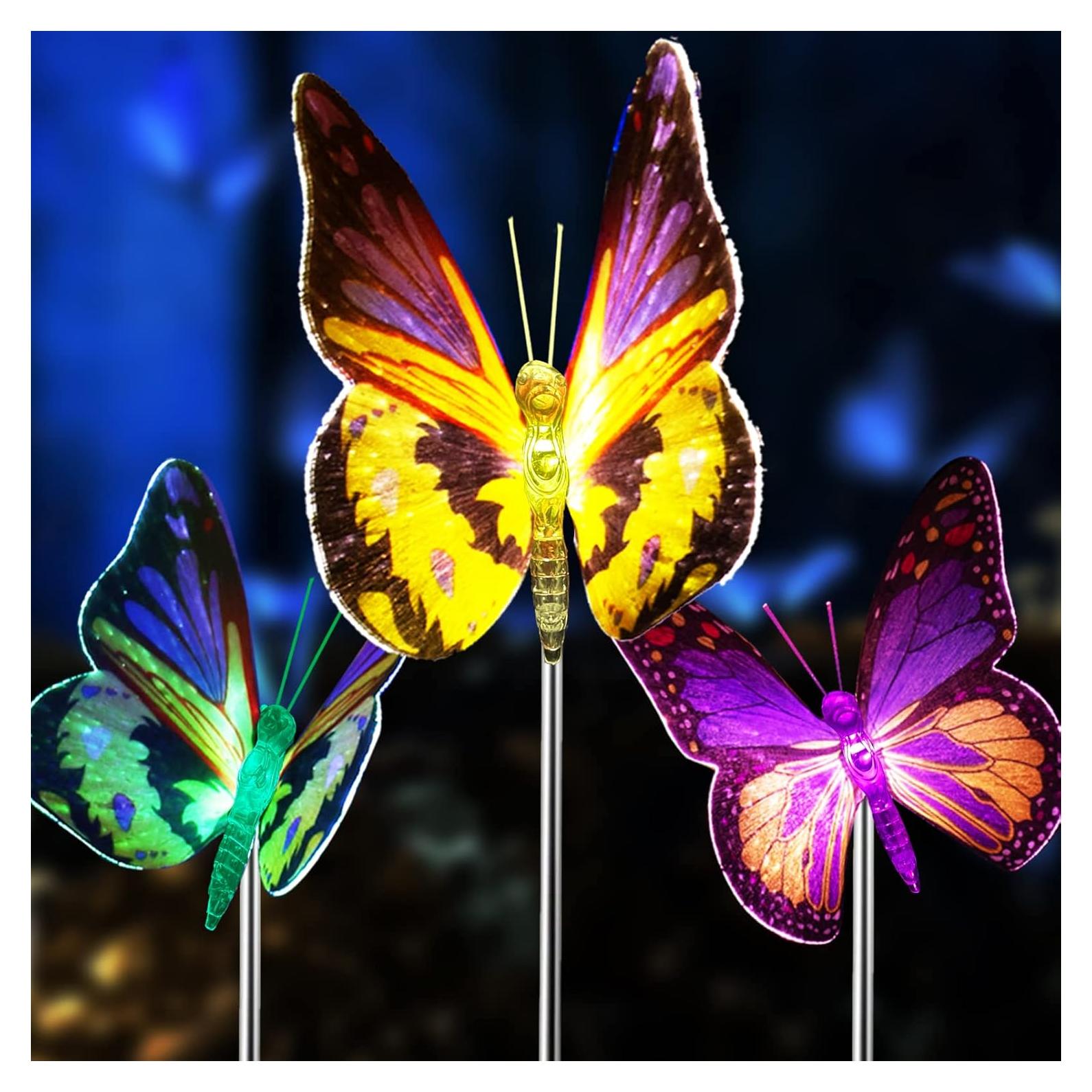 Luces de Jardín Solares iQYTB, Paquete de 3 Mariposas LED