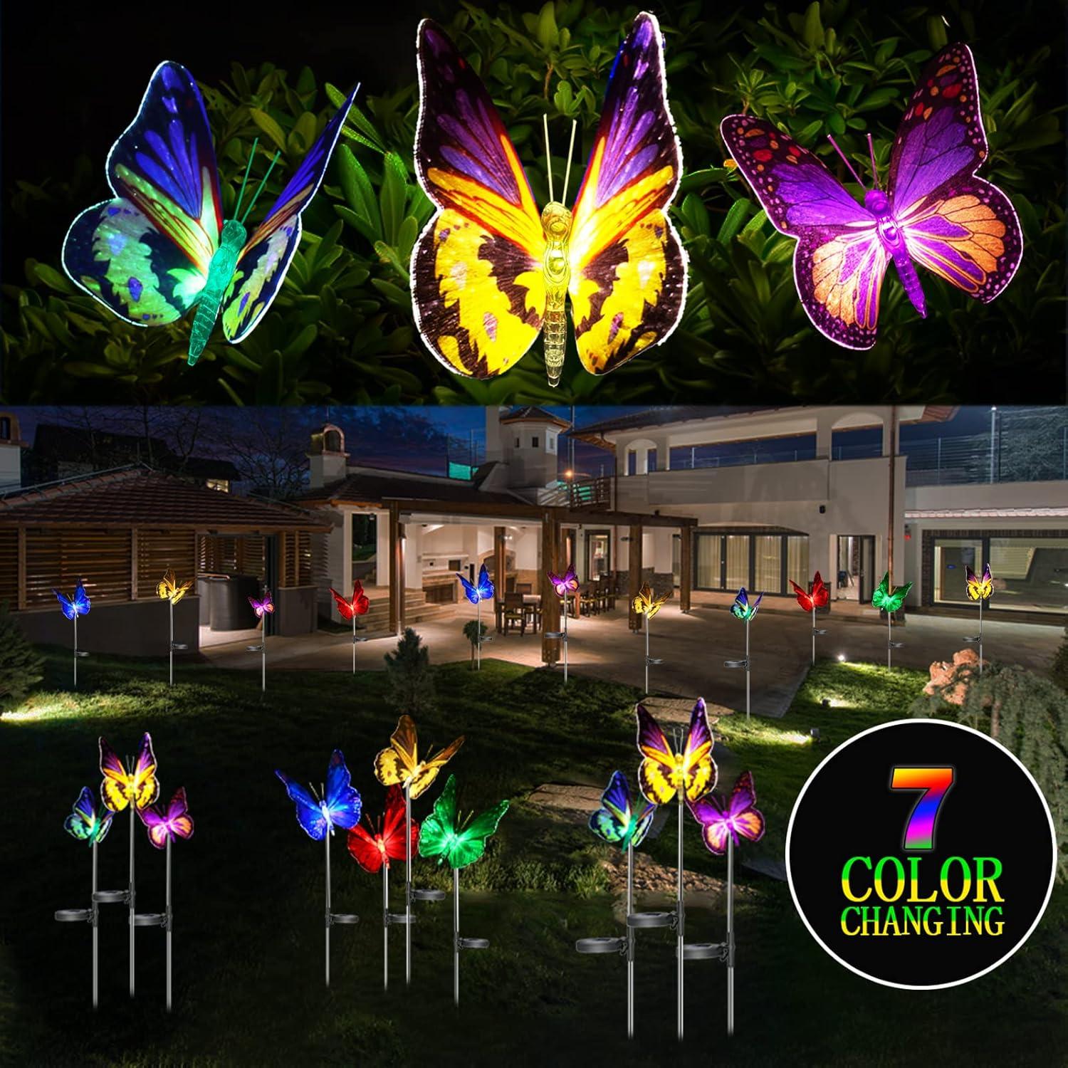 Luces de Jardín Solares iQYTB, Paquete de 3 Mariposas LED