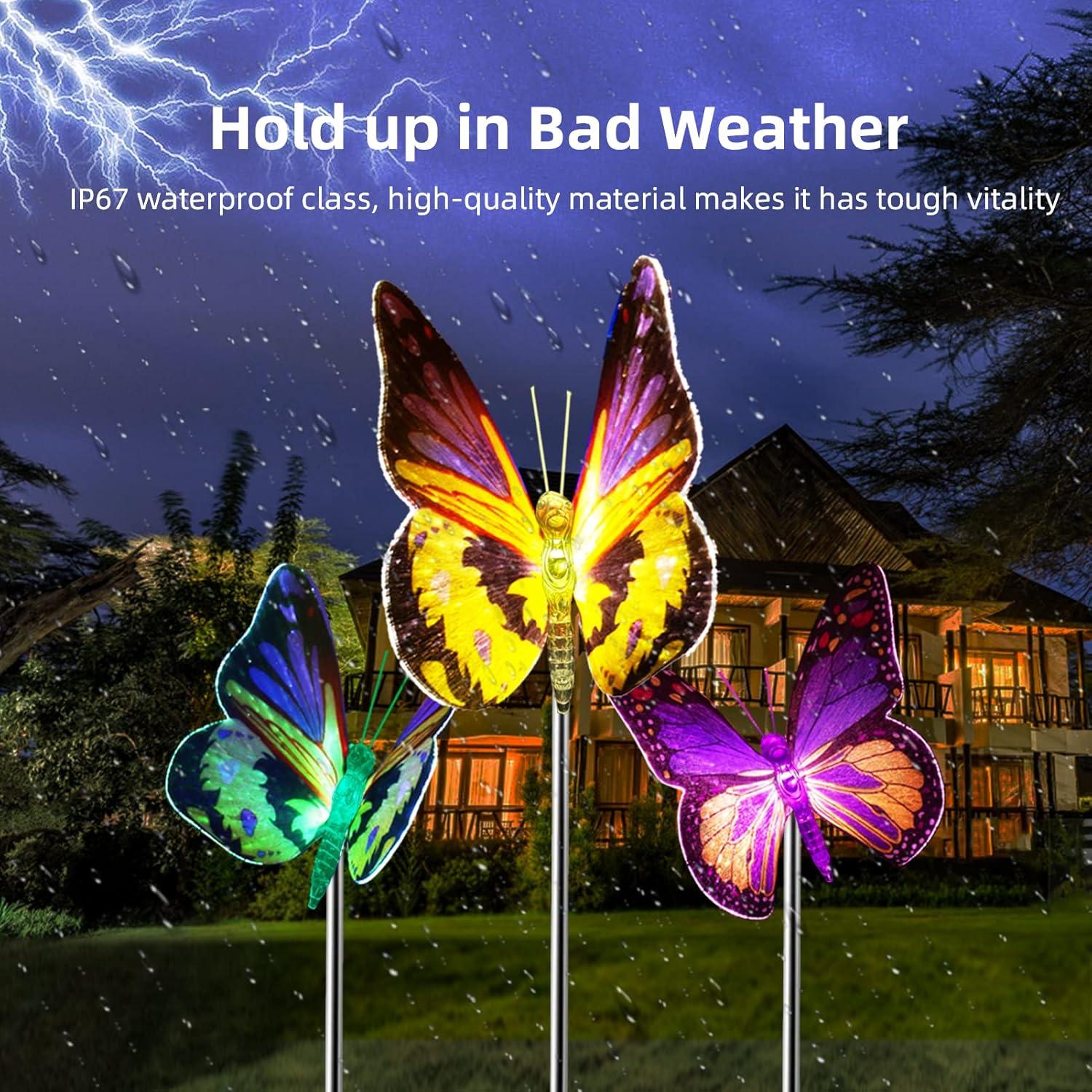 Luces de Jardín Solares iQYTB, Paquete de 3 Mariposas LED