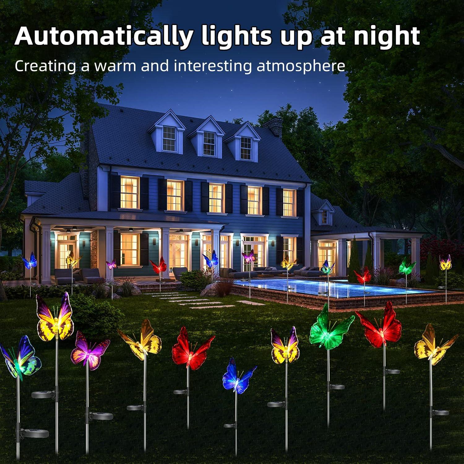 Luces de Jardín Solares iQYTB, Paquete de 3 Mariposas LED