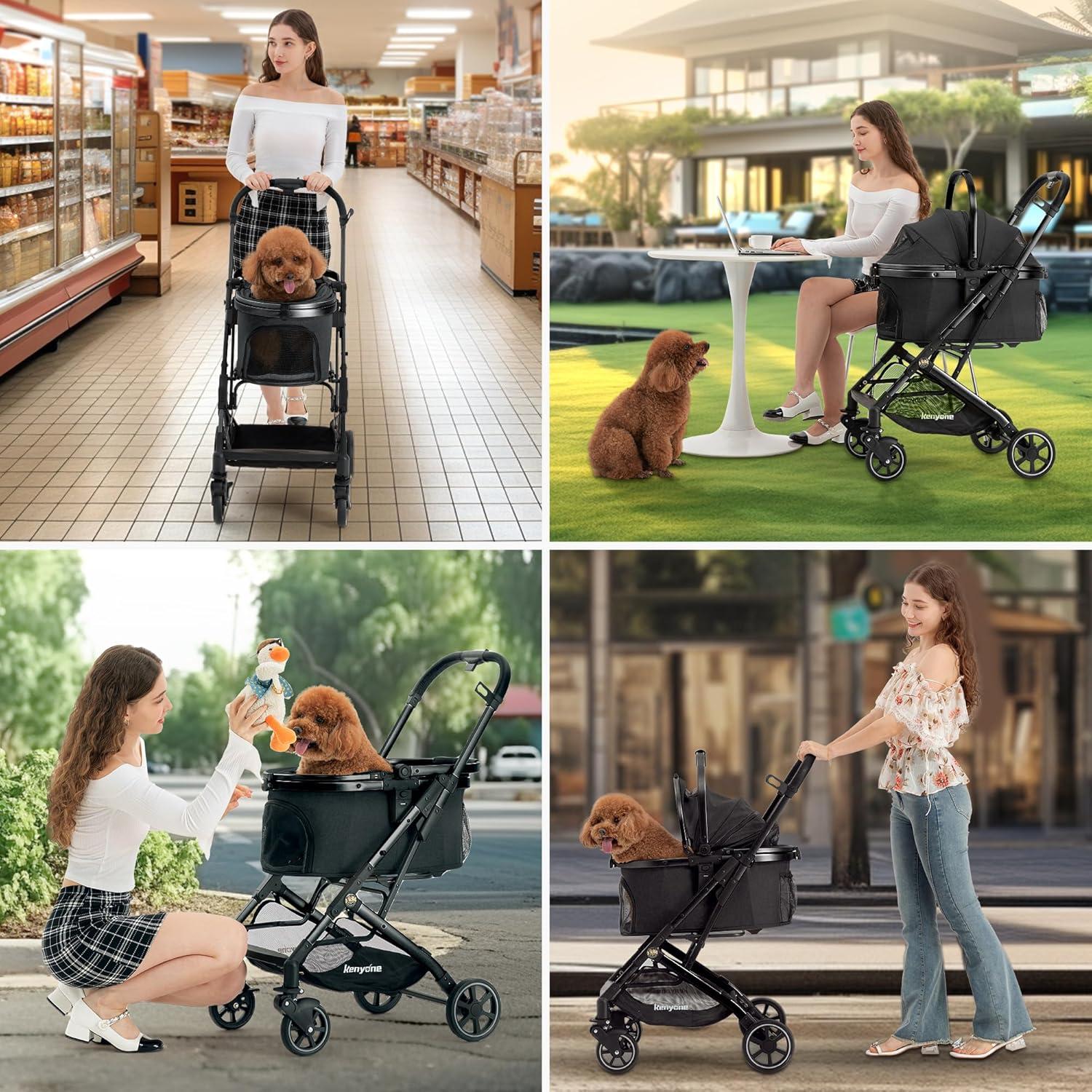 Carrito para Mascotas 3-en-1 Kenyone C310L Negro Plegable