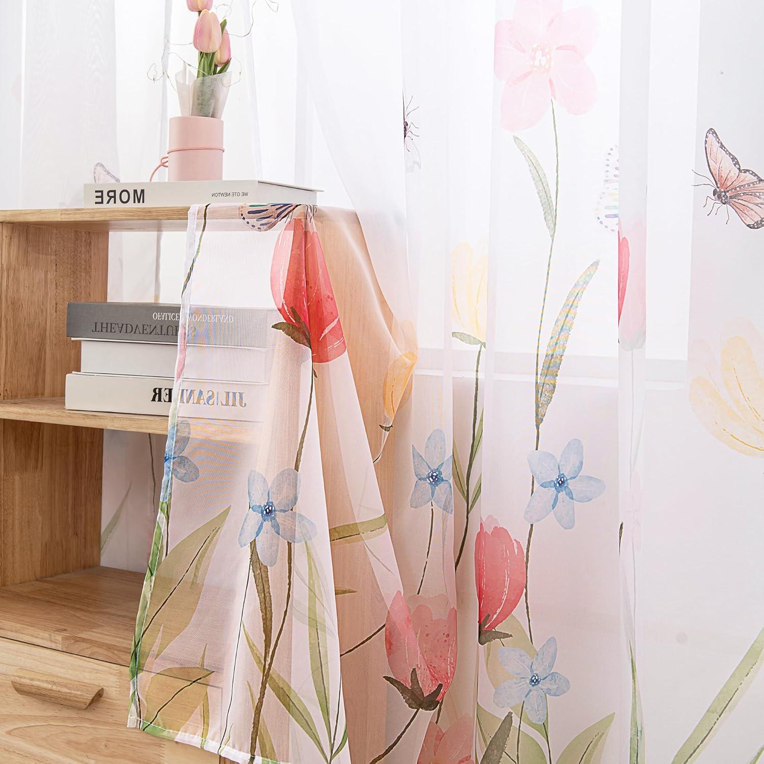 Cortinas Transparentes Florales Youleyar 132x137 cm - 2 Paneles