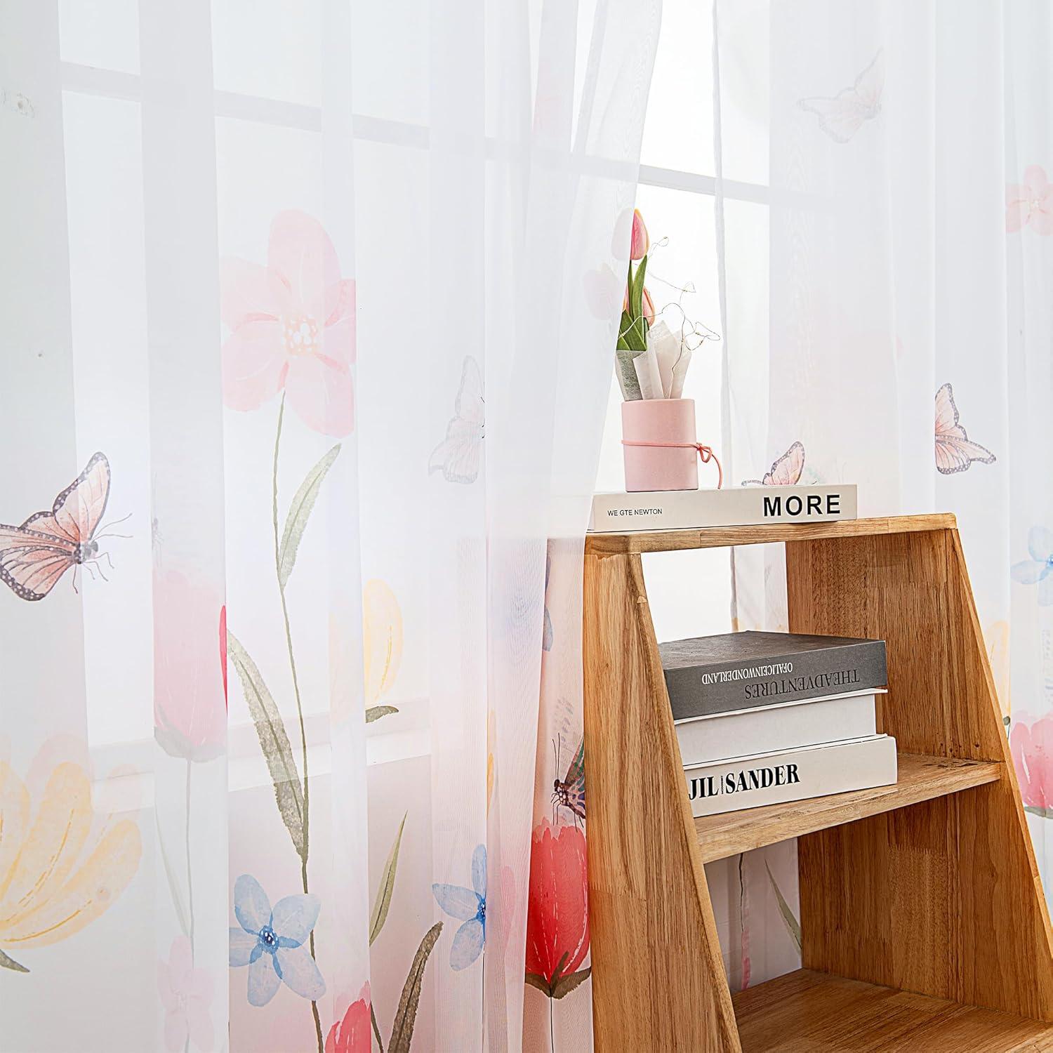 Cortinas Transparentes Florales Youleyar 132x137 cm - 2 Paneles