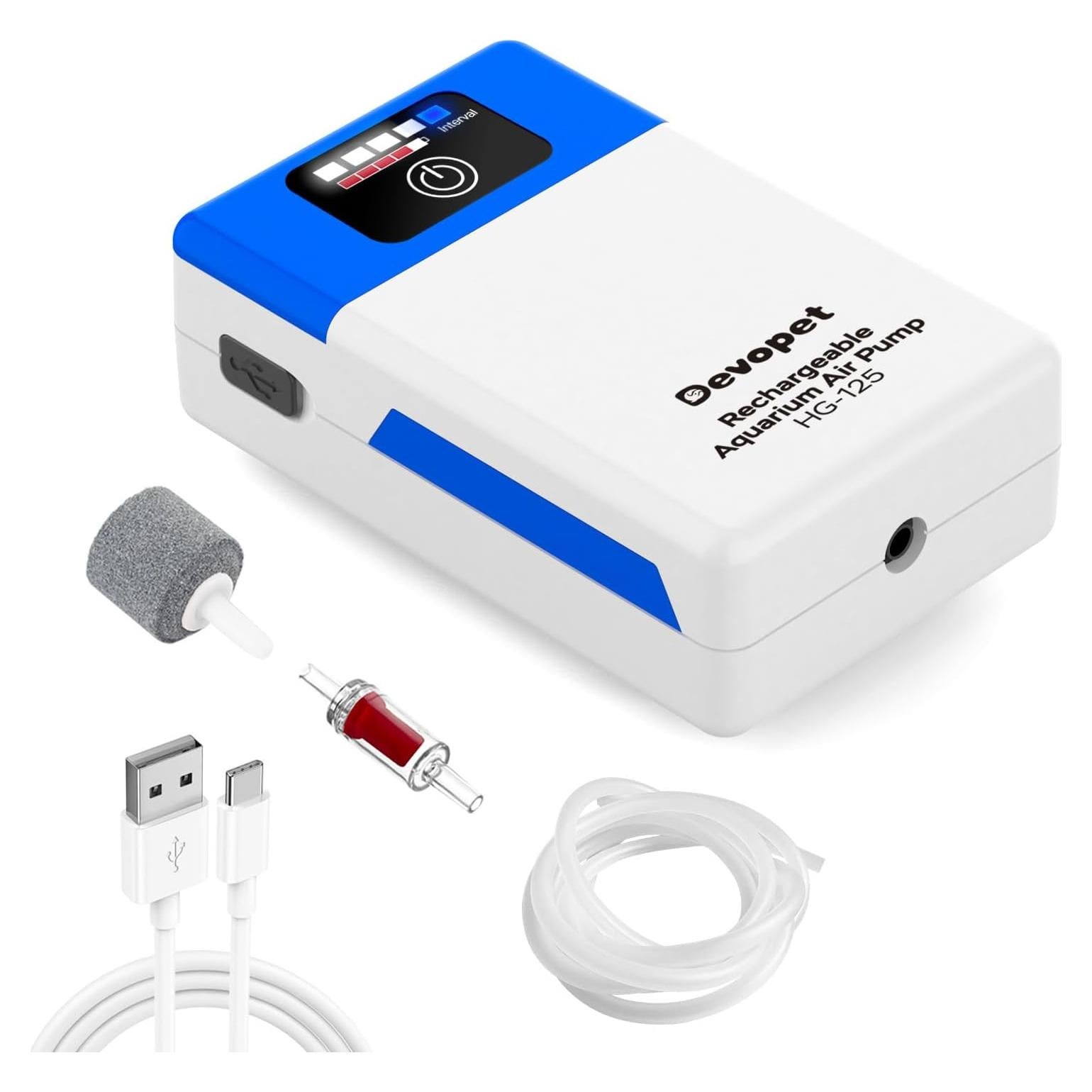 Bomba de aire recargable Devopet para acuario 60 Gal