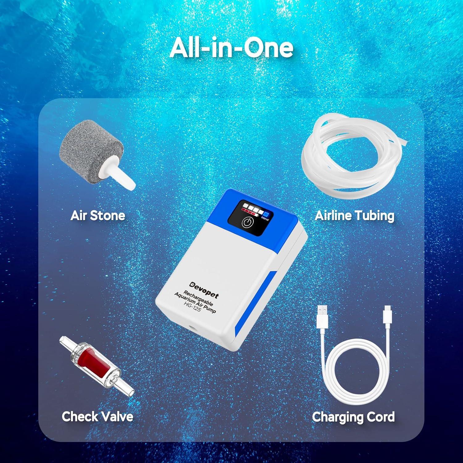 Bomba de aire recargable Devopet para acuario 60 Gal