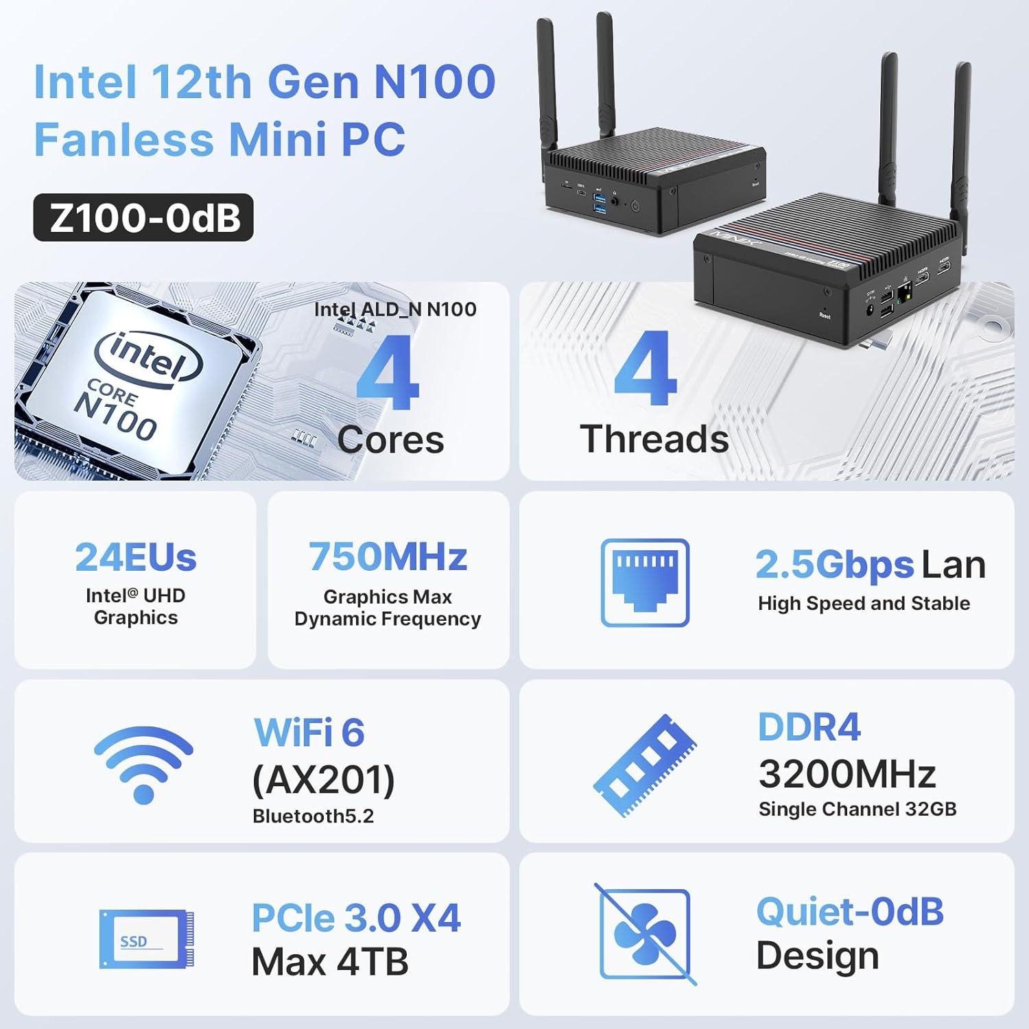 Mini PC MINIX NEO Z100-0dB 16GB/512GB 4K Sin Ventilador
