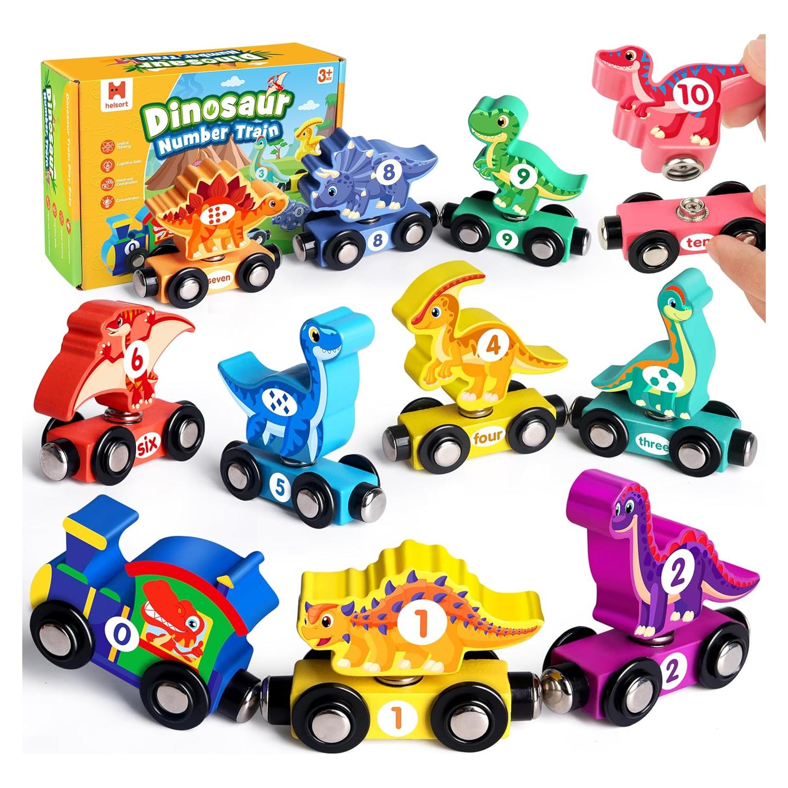 Juego de Tren de Dinosaurios de Madera Helsort 19.8x13.8 cm