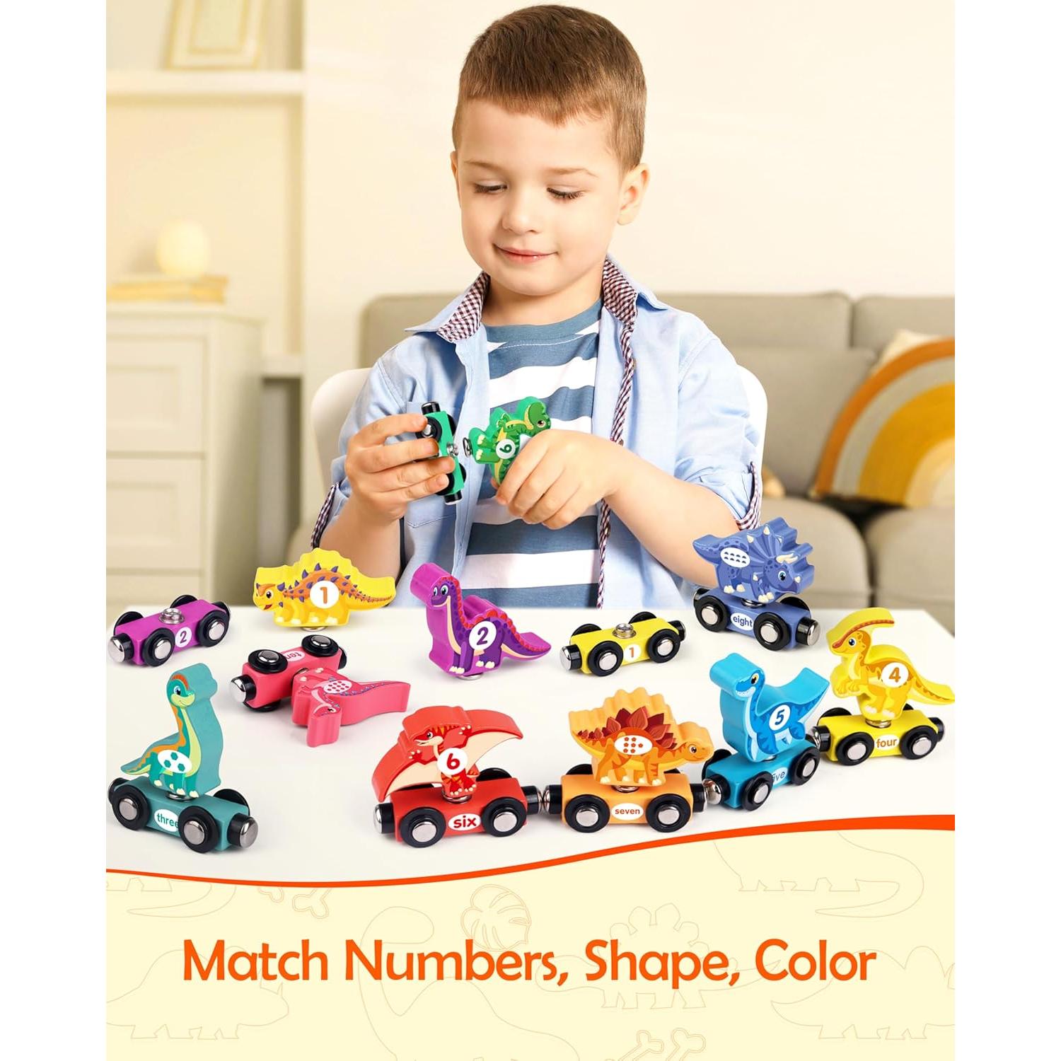 Juego de Tren de Dinosaurios de Madera Helsort 19.8x13.8 cm