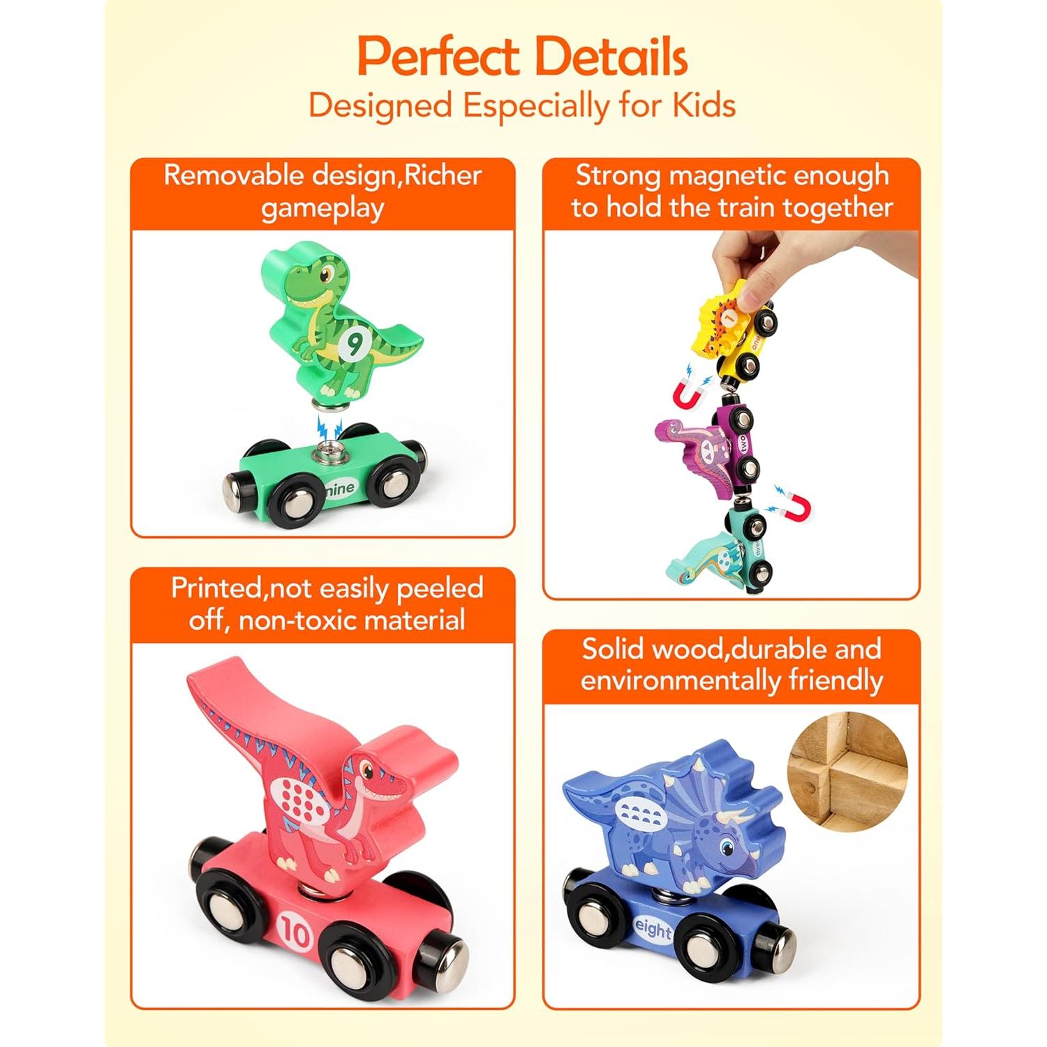 Juego de Tren de Dinosaurios de Madera Helsort 19.8x13.8 cm