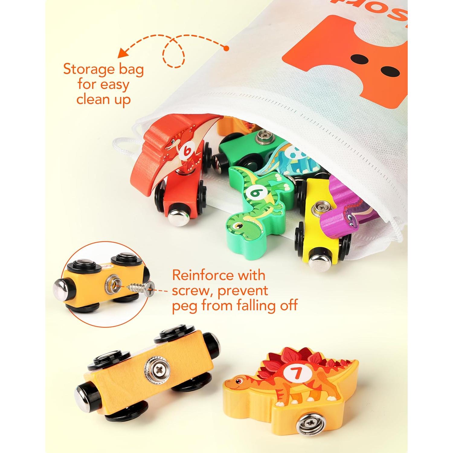 Juego de Tren de Dinosaurios de Madera Helsort 19.8x13.8 cm