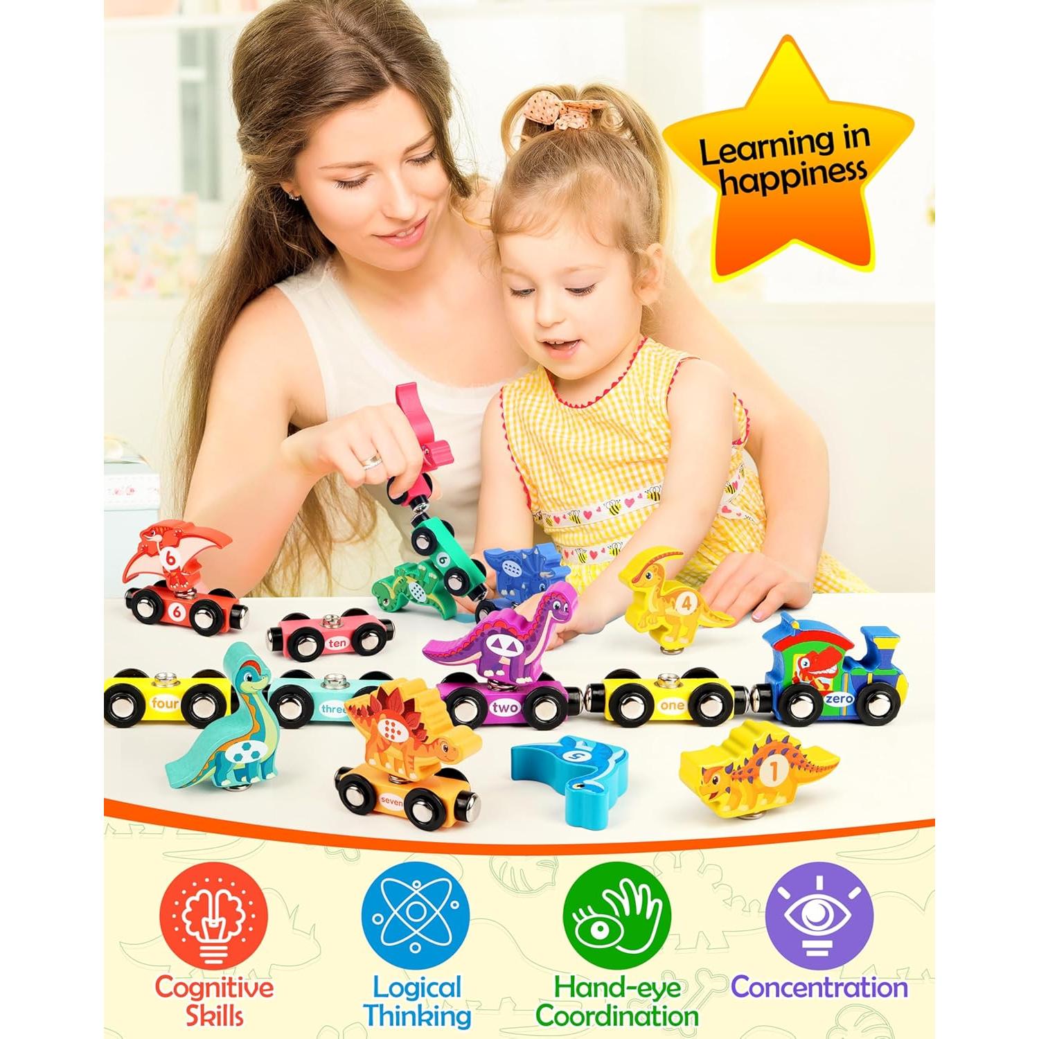 Juego de Tren de Dinosaurios de Madera Helsort 19.8x13.8 cm