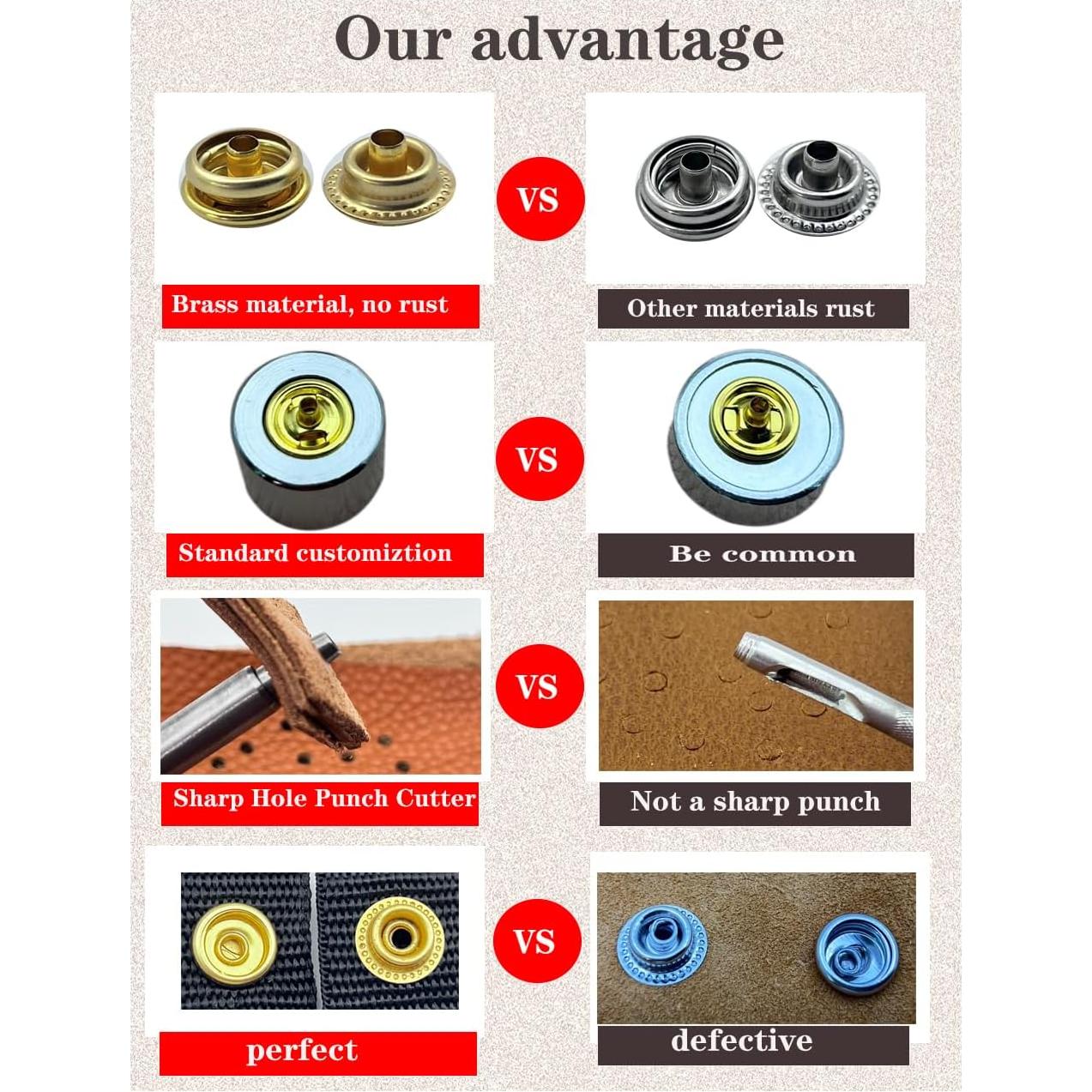 Kit de broches de presión de cuero YIHOPPL 15mm con herramientas