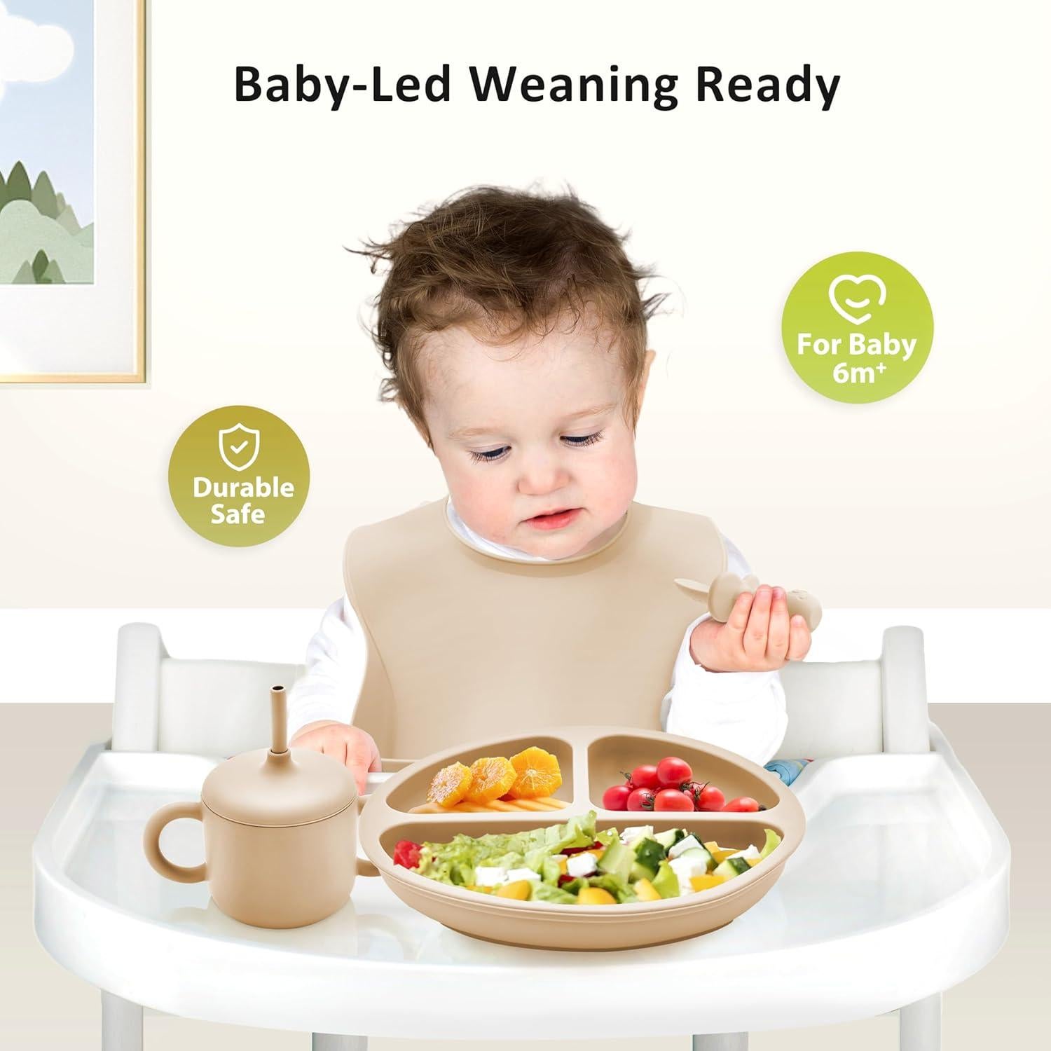 Juego de Alimentación Silicona Bufims 10 Piezas Beige 6+ Meses