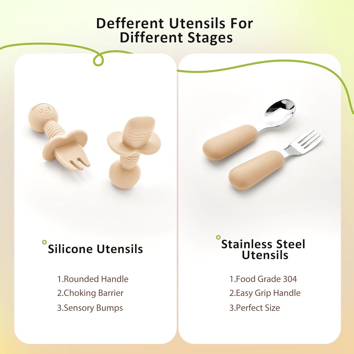 Juego de Alimentación Silicona Bufims 10 Piezas Beige 6+ Meses