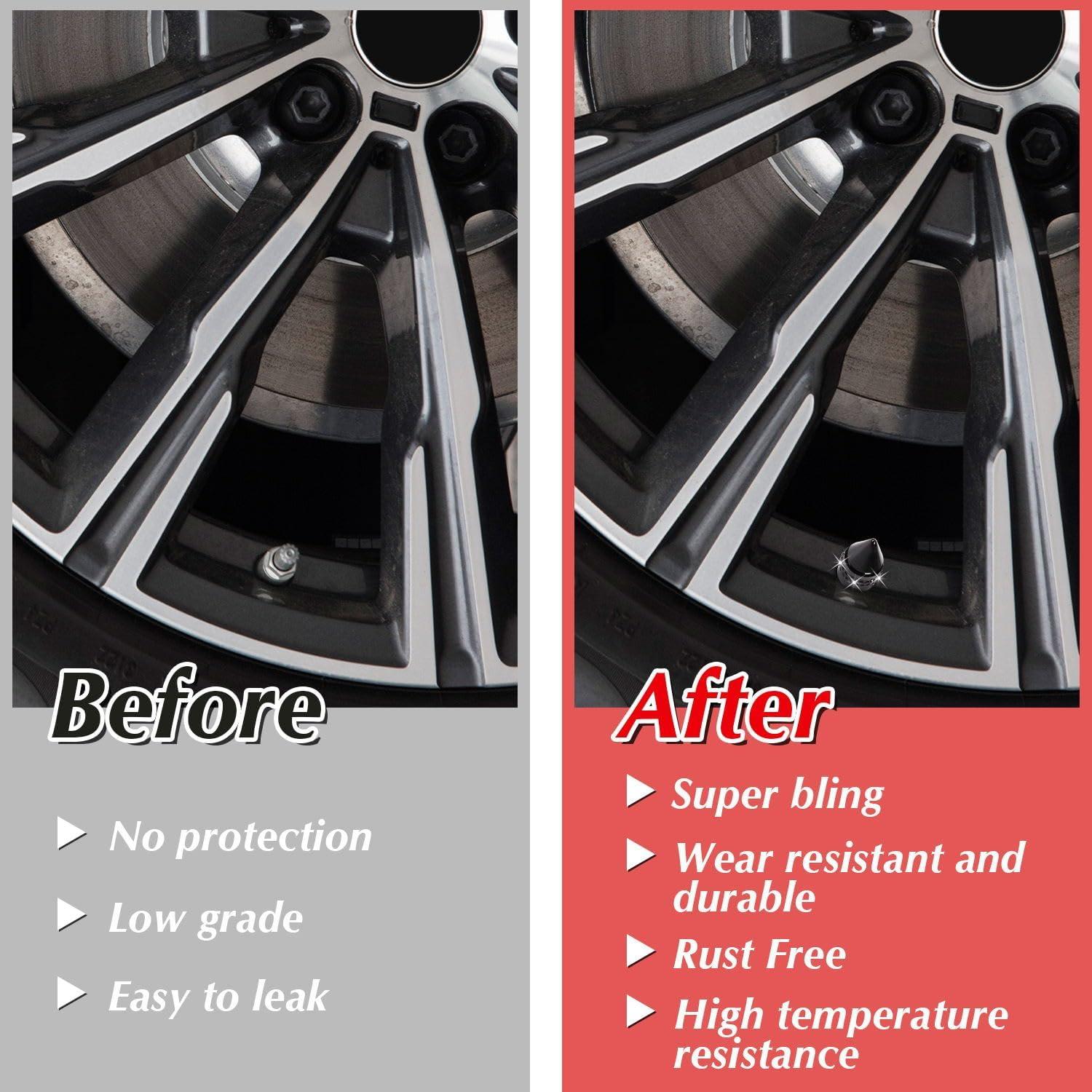 Tapa de Válvula de Neumático Brillante Negra ToBeQueen - Paquete de 4