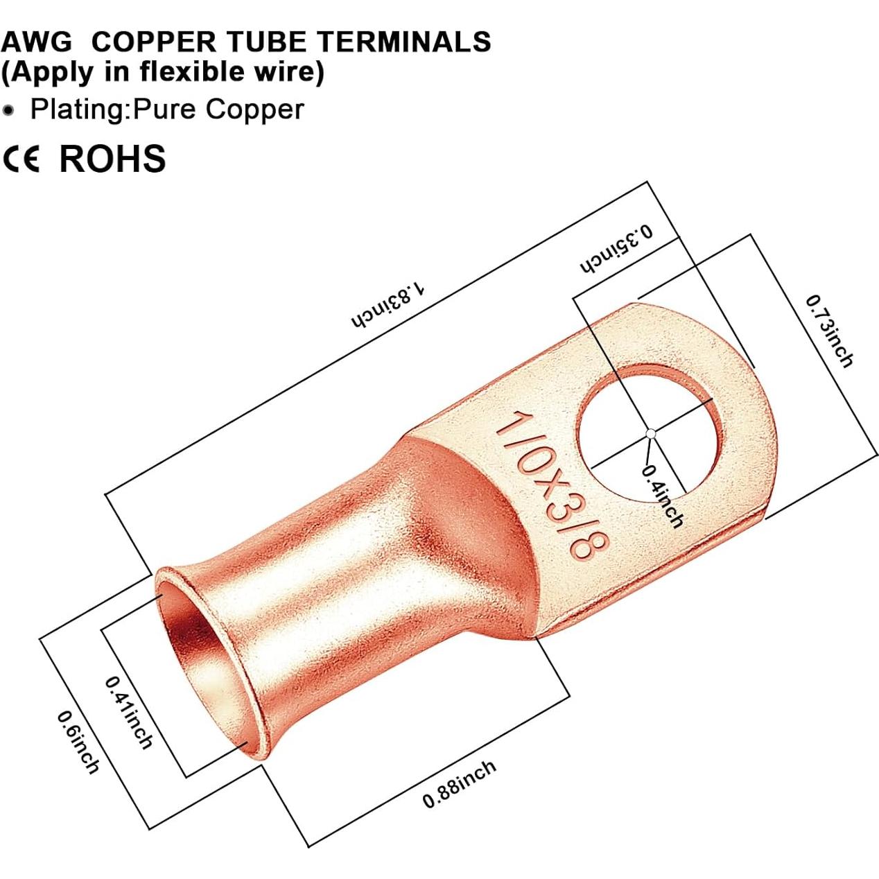 Conectores de Terminal de Batería iGreely 1/0 AWG 3/8" - 10 Pcs