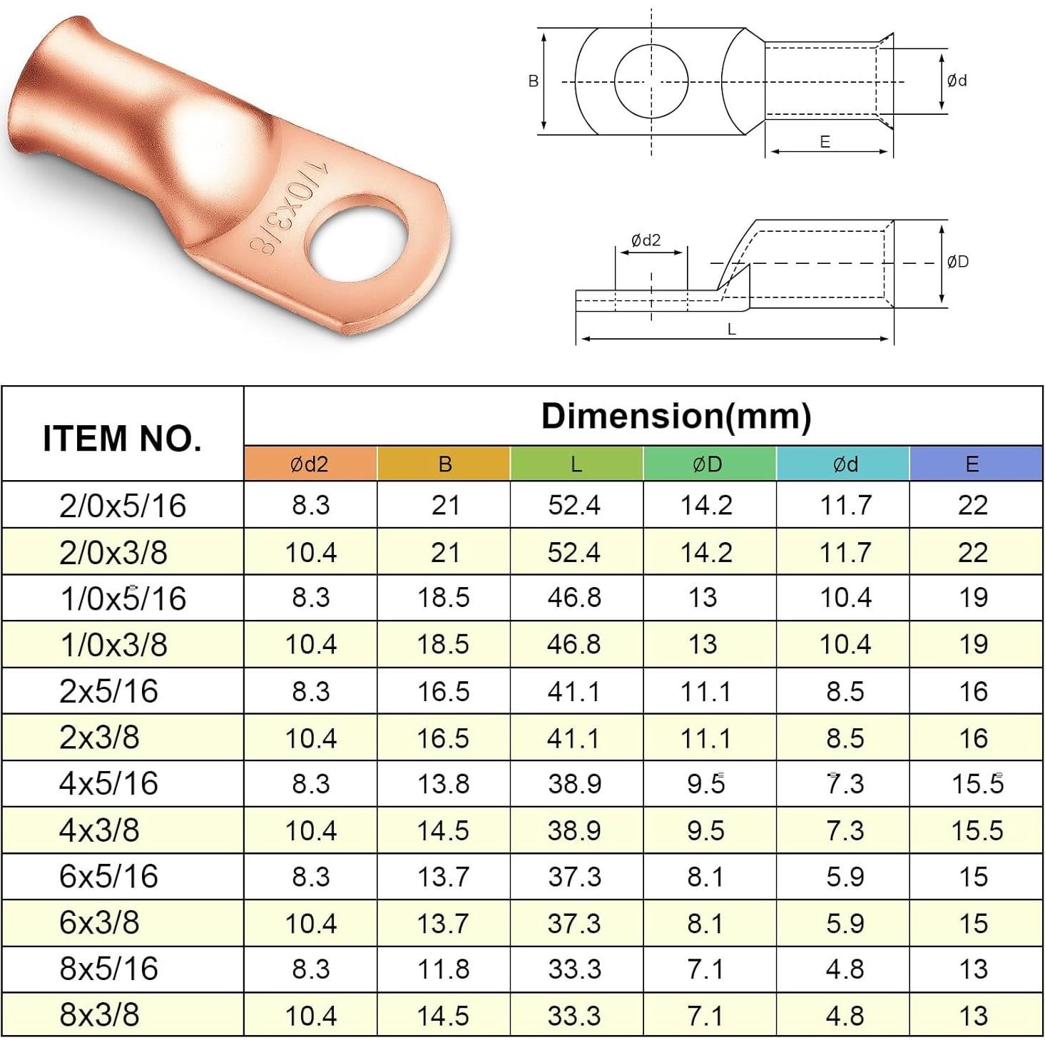 Conectores de Terminal de Batería iGreely 1/0 AWG 3/8" - 10 Pcs