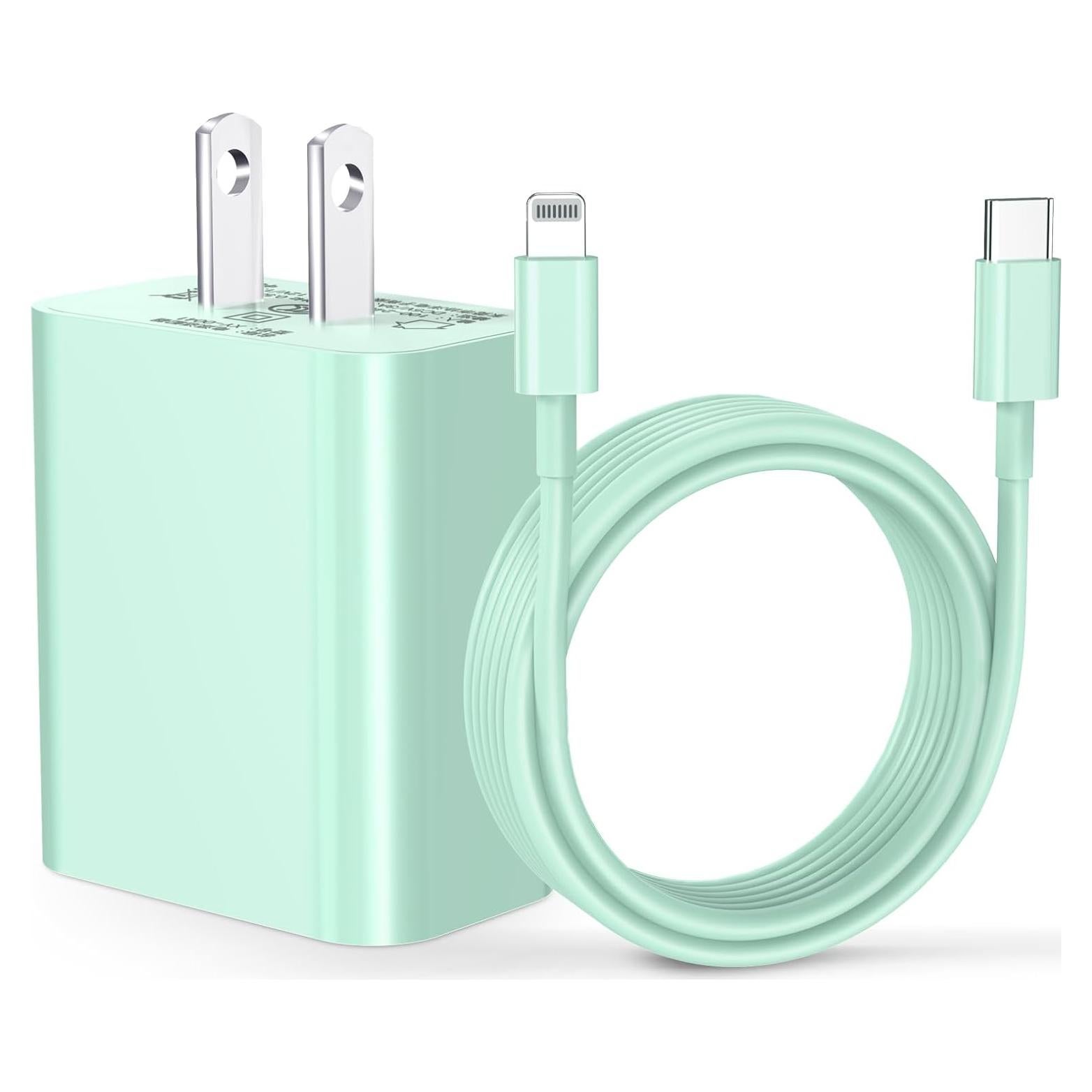 Cargador Rápido USB-C 20W Dayaoncy con Cable 6ft MFi Verde