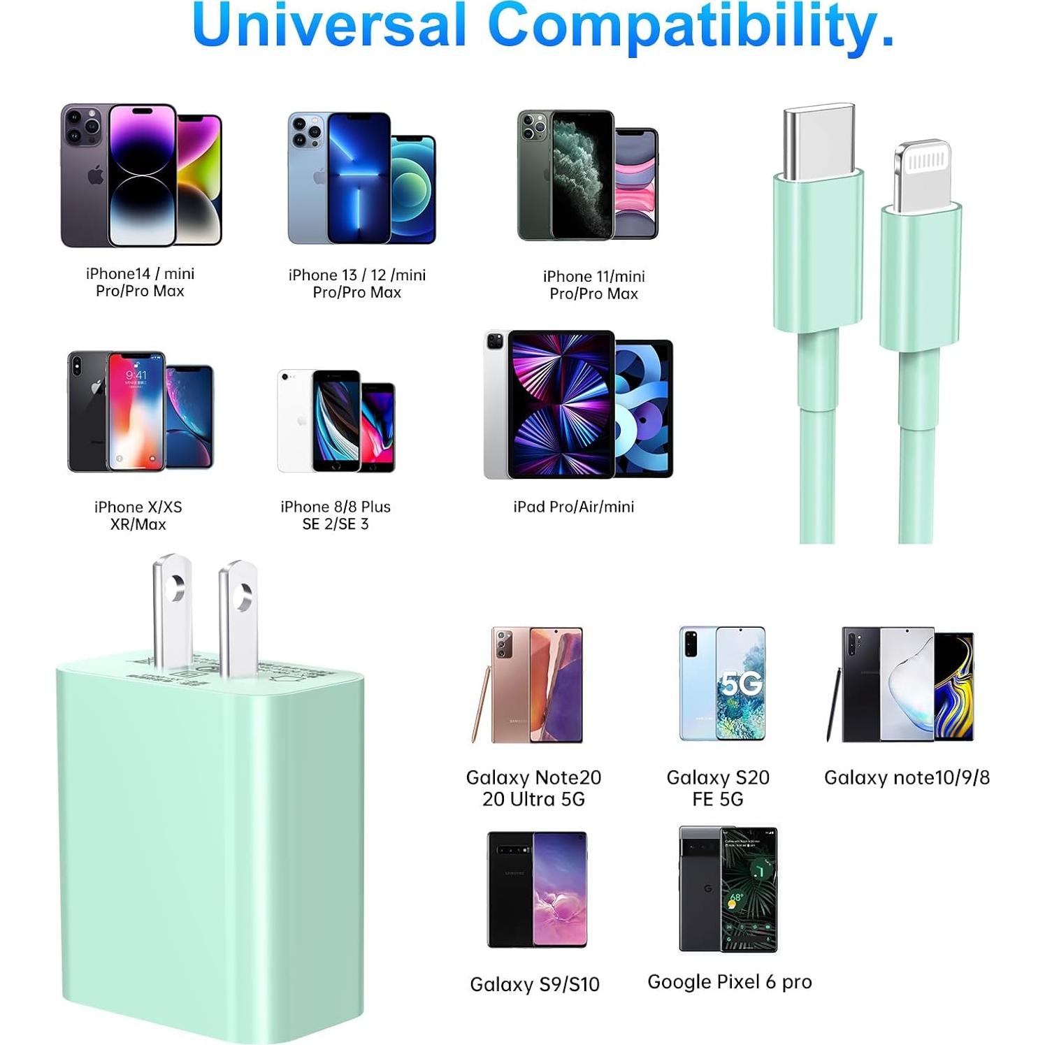 Cargador Rápido USB-C 20W Dayaoncy con Cable 6ft MFi Verde