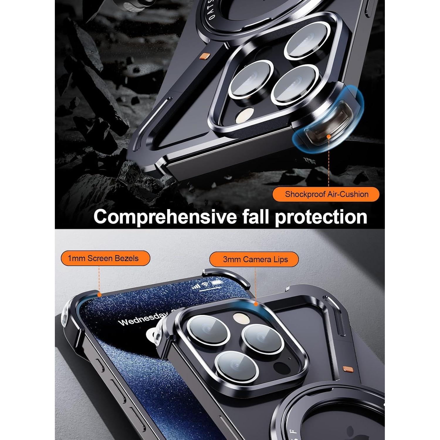 Funda para iPhone 13 Pro Drayromn Negra, Ultra Delgada con Soporte 360°