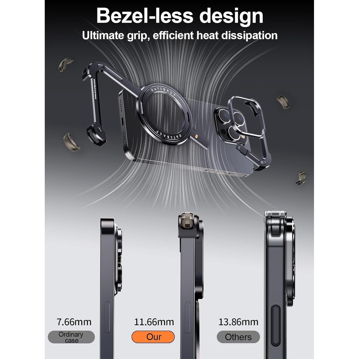 Funda para iPhone 13 Pro Drayromn Negra, Ultra Delgada con Soporte 360°