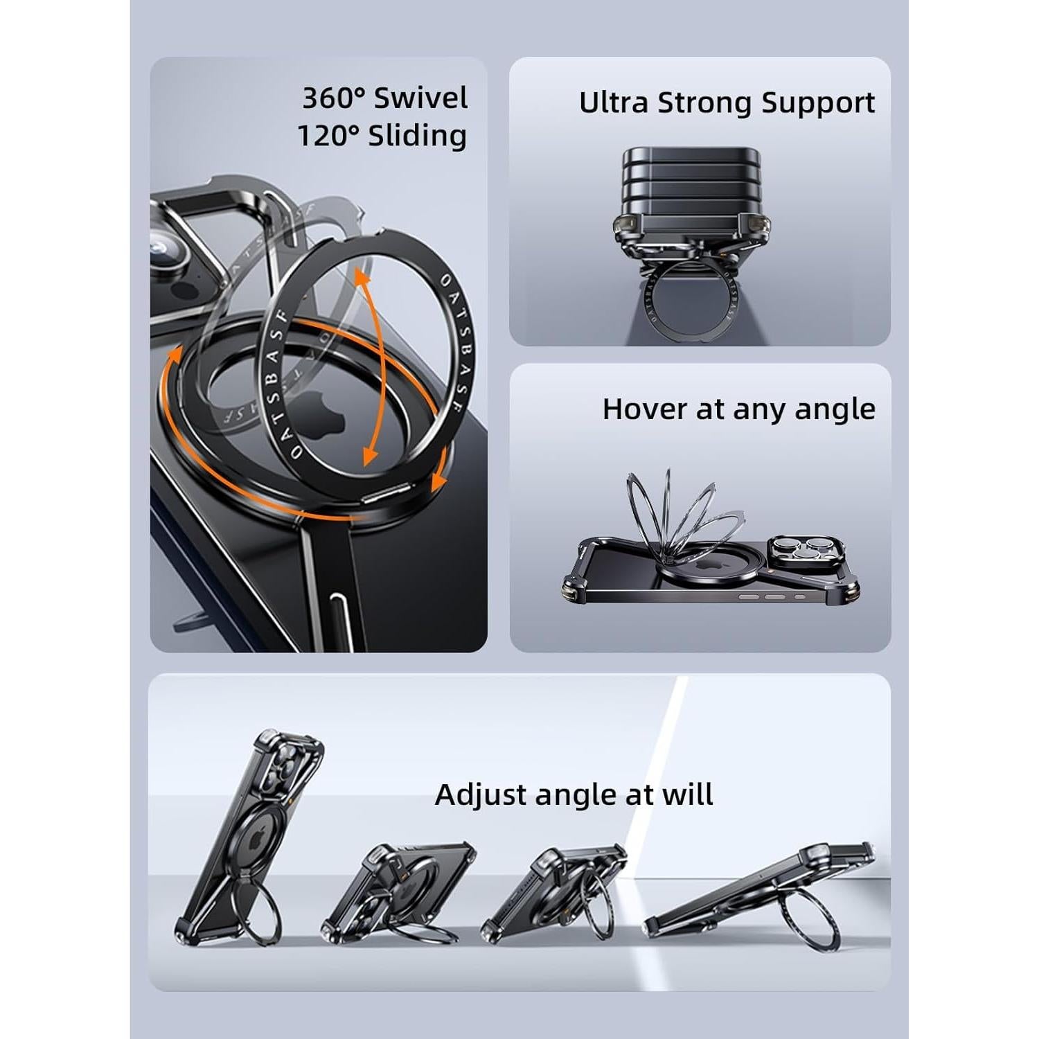 Funda para iPhone 13 Pro Drayromn Negra, Ultra Delgada con Soporte 360°