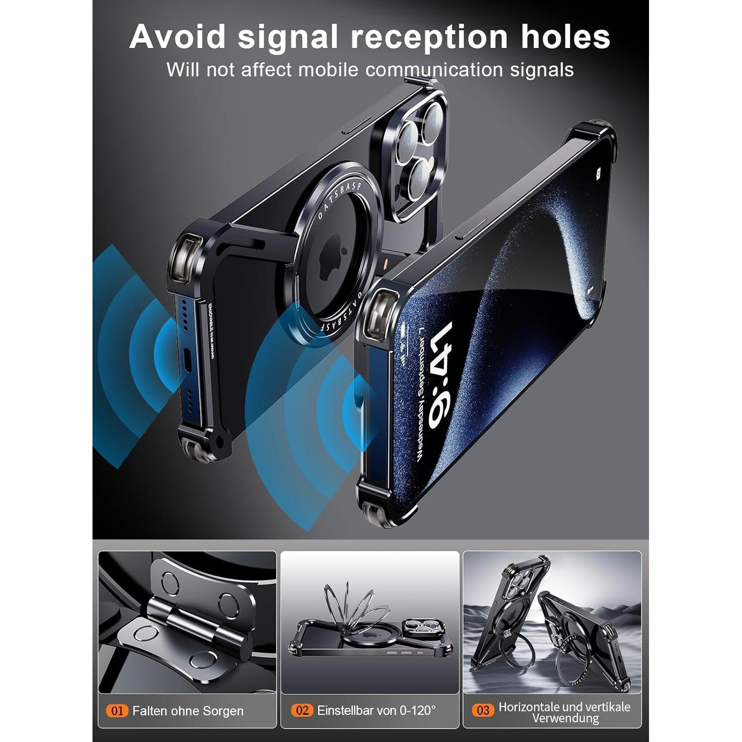 Funda para iPhone 13 Pro Drayromn Negra, Ultra Delgada con Soporte 360°