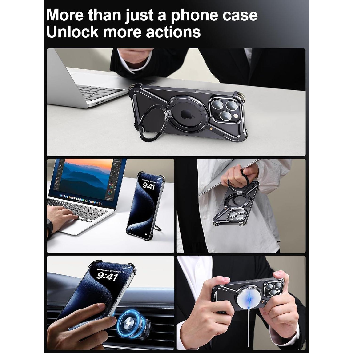 Funda para iPhone 13 Pro Drayromn Negra, Ultra Delgada con Soporte 360°