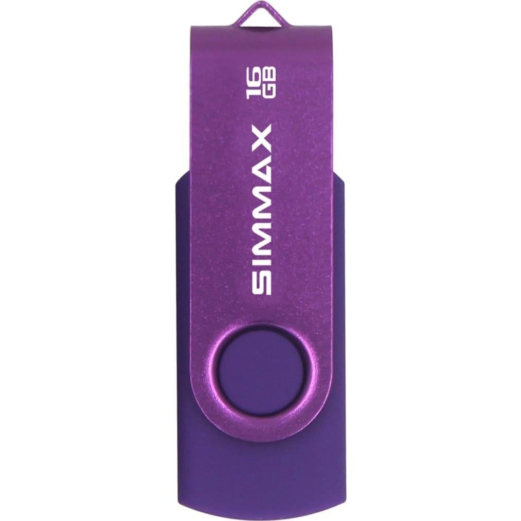 Paquete de 2 Unidades Flash USB 16GB SIMMAX Giratorio Rojo Púrpura