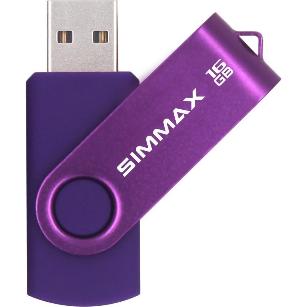 Paquete de 2 Unidades Flash USB 16GB SIMMAX Giratorio Rojo Púrpura