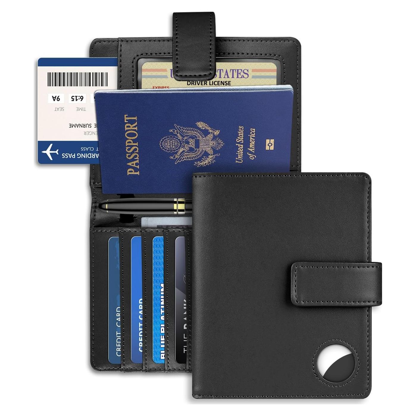 Funda para Pasaporte Mokzer con Soporte AirTag y Bloqueo RFID
