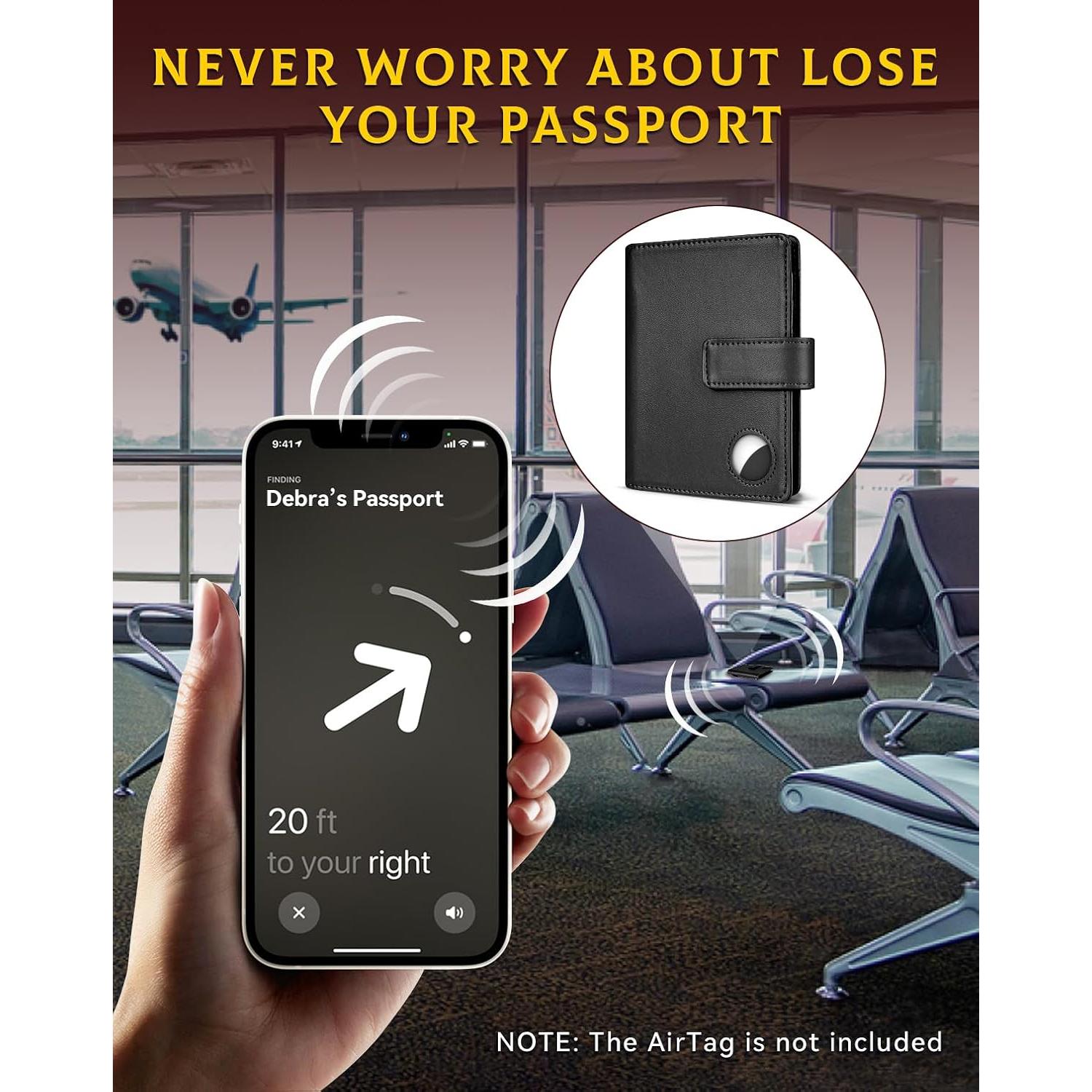 Funda para Pasaporte Mokzer con Soporte AirTag y Bloqueo RFID