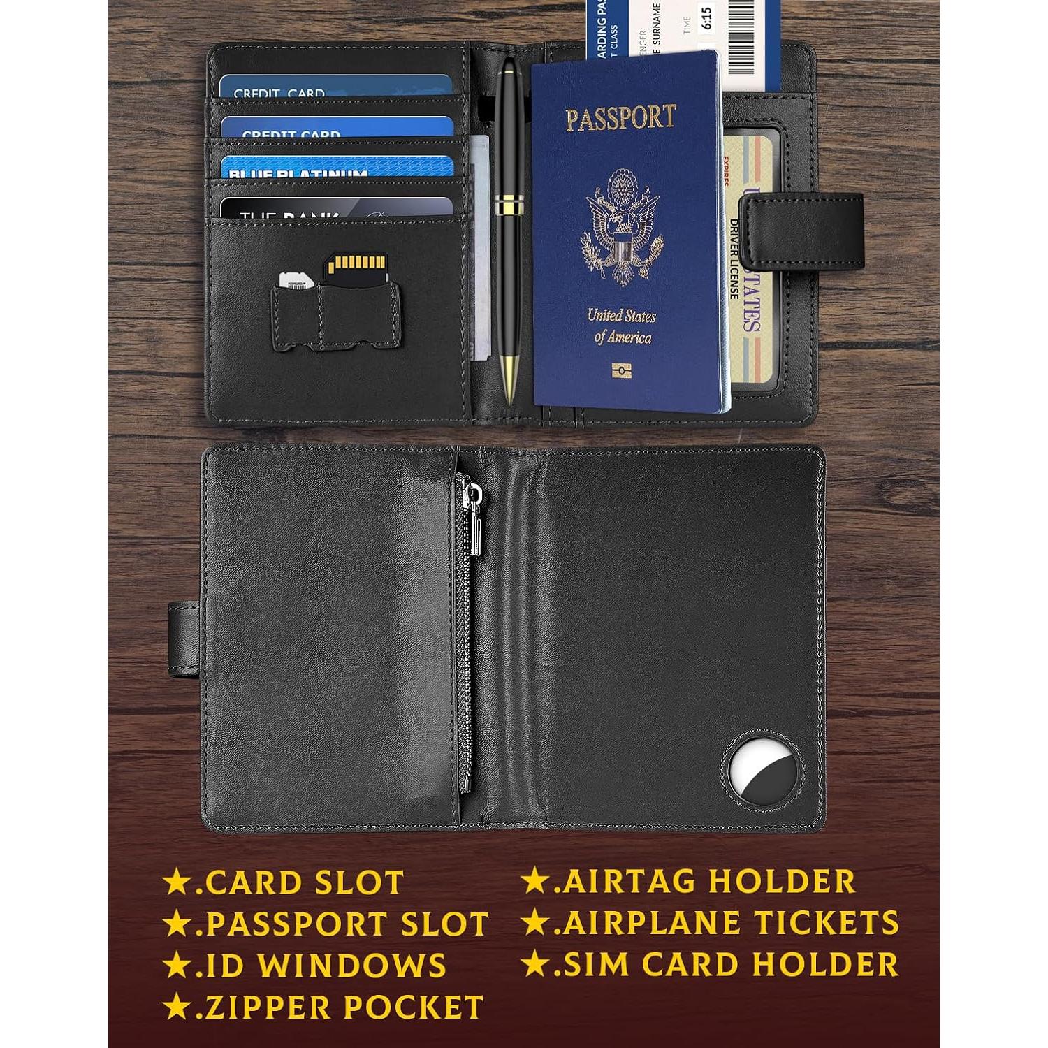 Funda para Pasaporte Mokzer con Soporte AirTag y Bloqueo RFID