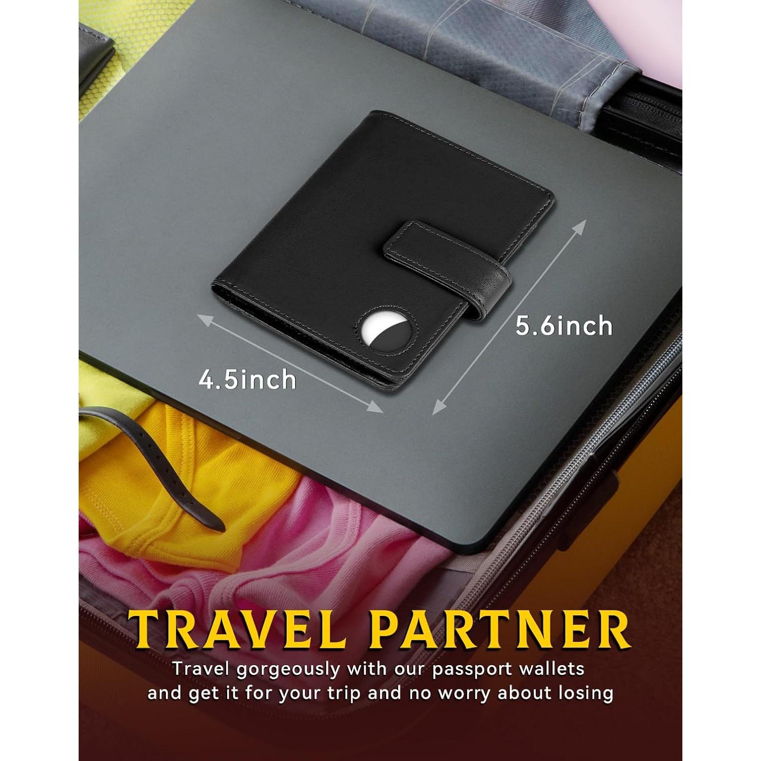 Funda para Pasaporte Mokzer con Soporte AirTag y Bloqueo RFID