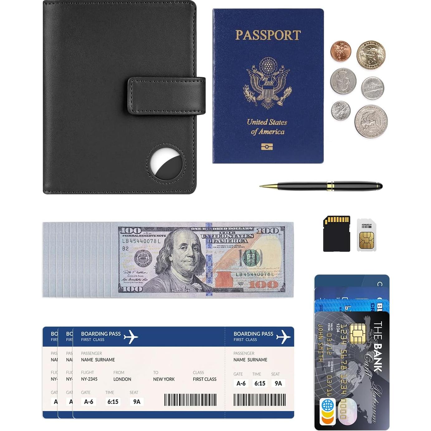 Funda para Pasaporte Mokzer con Soporte AirTag y Bloqueo RFID