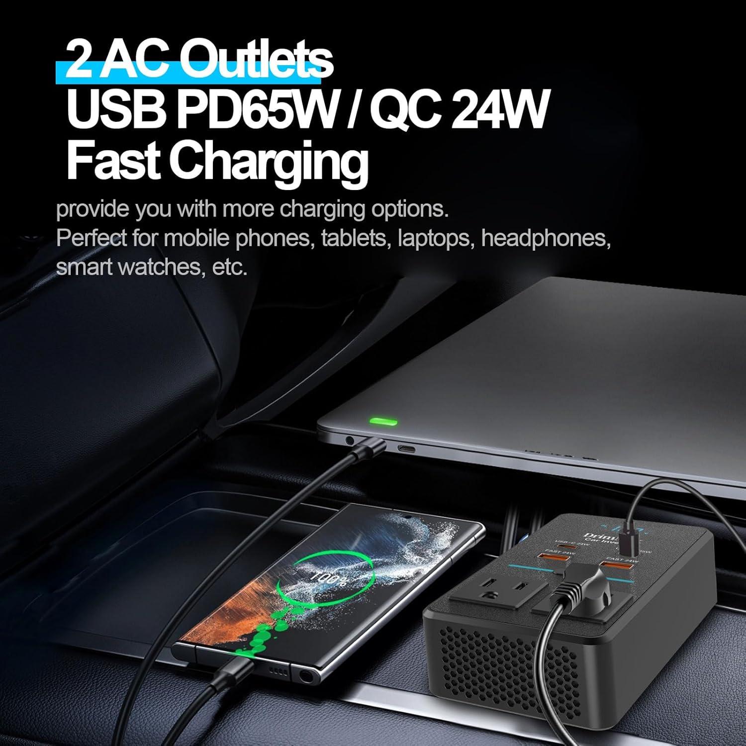 Inversor de Potencia de Coche 300W DrimMek 12V a 110V AC