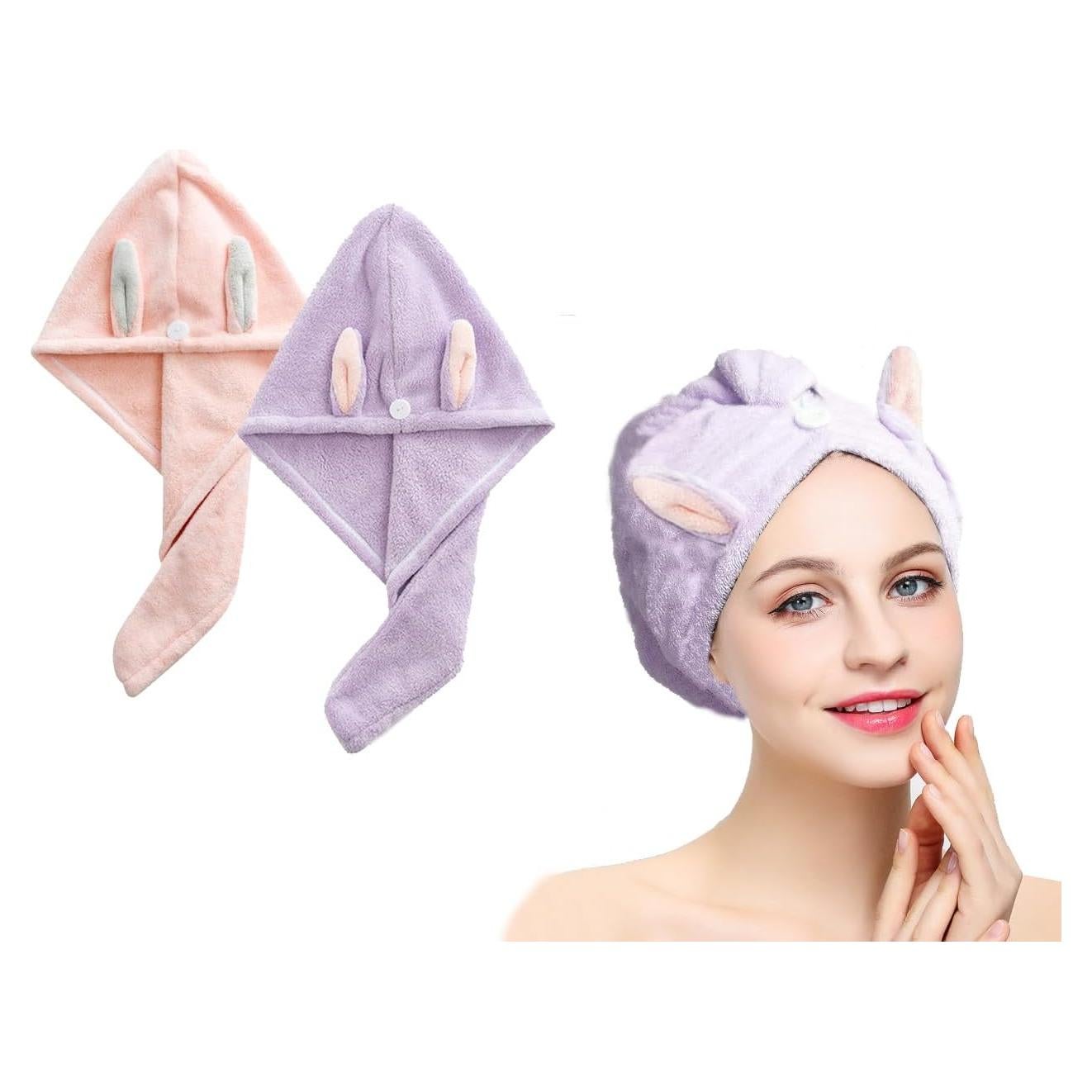 Toalla de Microfibra para el Cabello czmylzytt Rosa y Morado - 2 Piezas