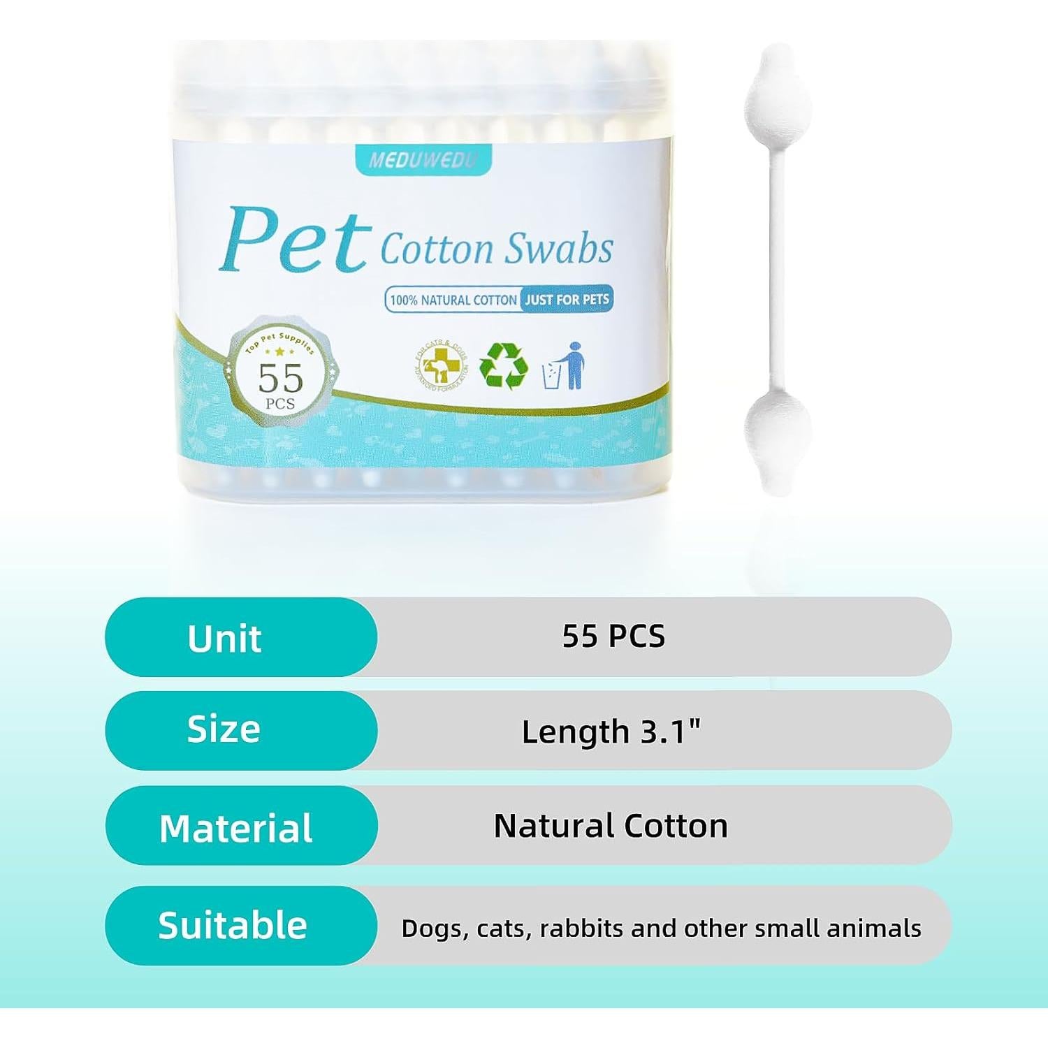 Hisopos de Algodón para Mascotas MEDUWEDU - 55 Unidades