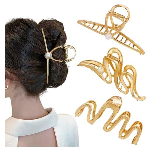 3 Clips de Garra de Metal Dorado Antideslizantes 11 cm para Cabello