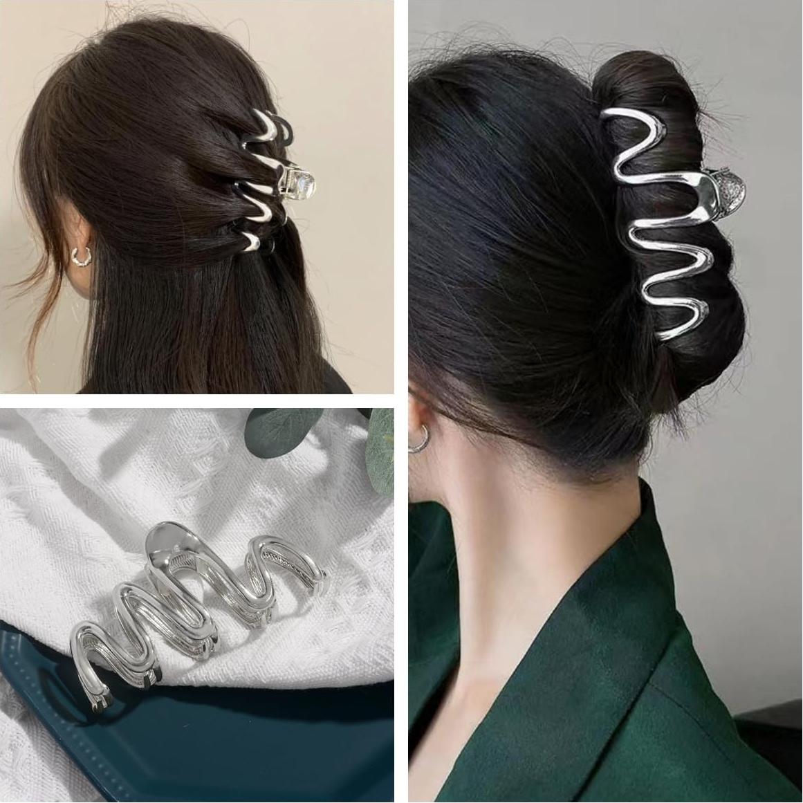 3 Clips de Garra de Metal Plateado para Cabello Grueso - Ruimo